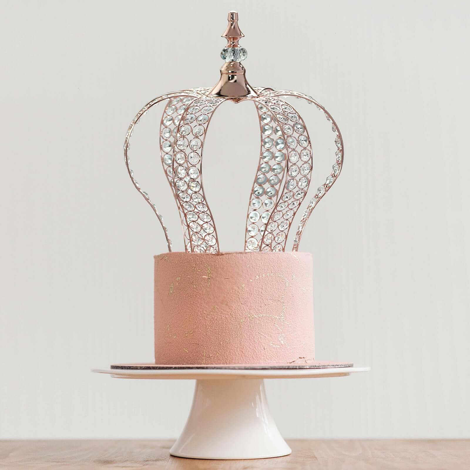 Crystal-Bead Royal Crown Cake Topper Metallic Blush/Rose Gold - Dazzling Cake Centerpiece Decor for Luxurious Birthdays Receptions & Romantic Celebrations 14