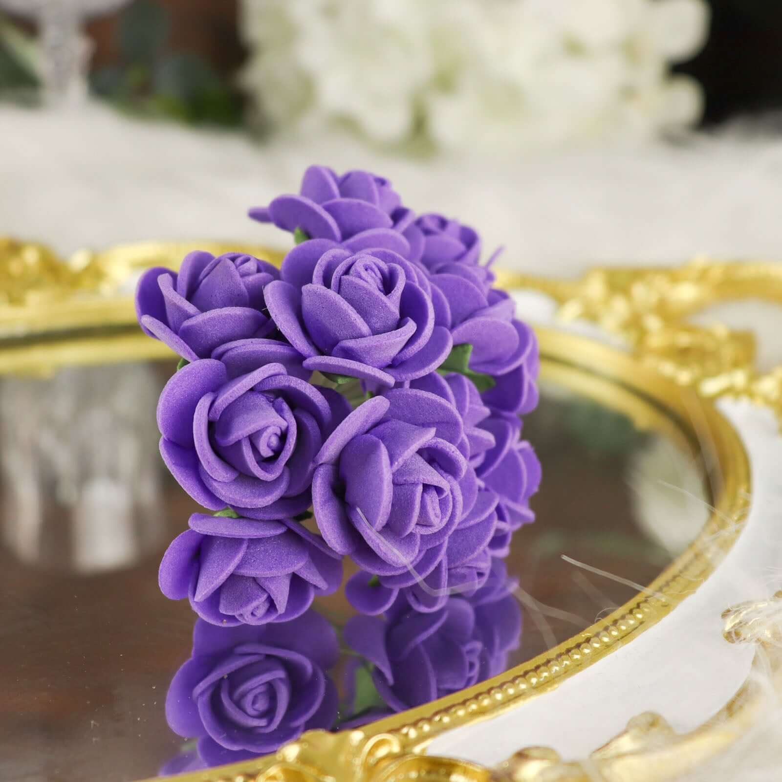 48 Roses 1 Purple Real Touch Artificial DIY Foam Rose Flowers With Stem, Craft Rose Buds