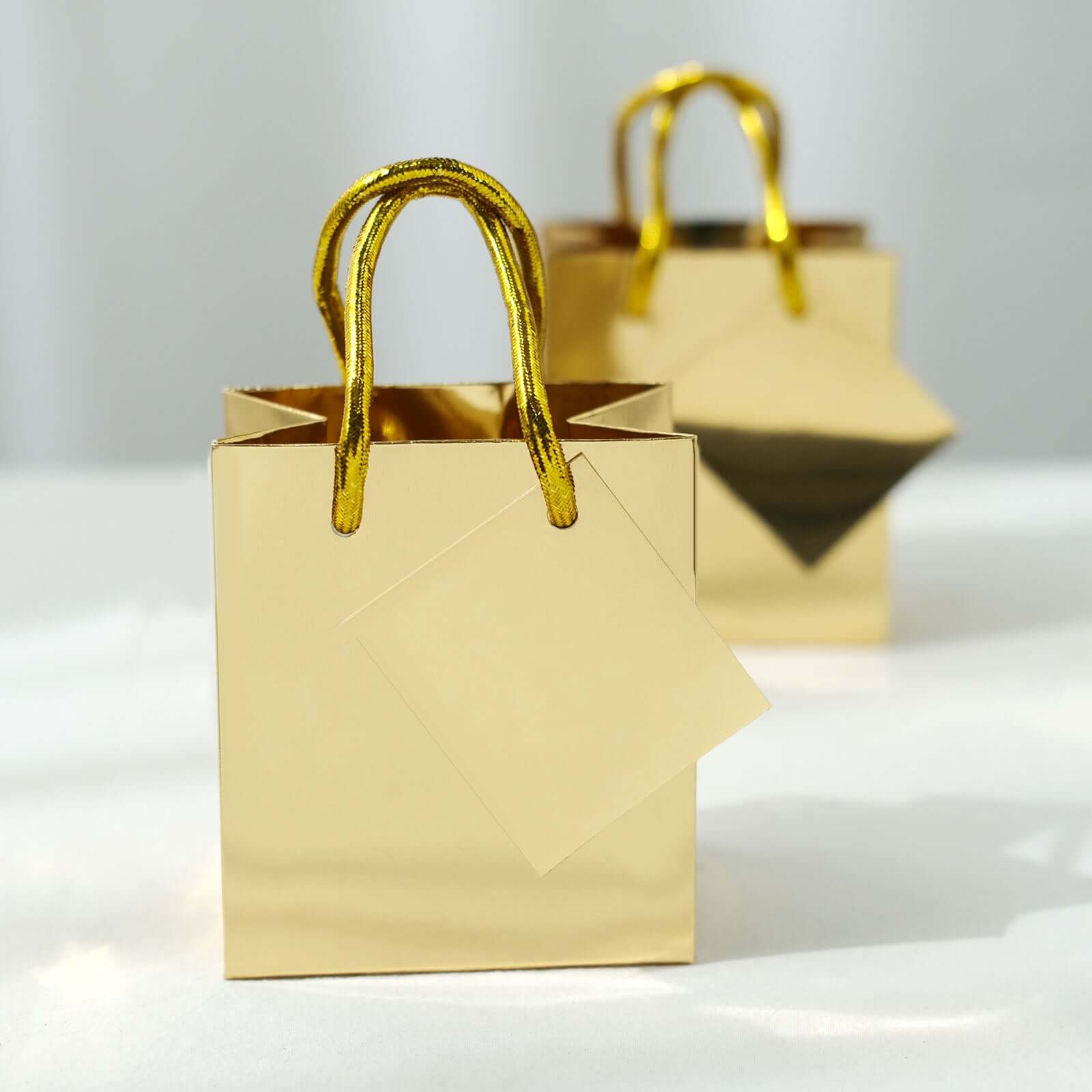 12 Pack 5 Shiny Metallic Gold Foil Paper Party Favor Bags With Handles, Small Gift Wrap Goodie Bags