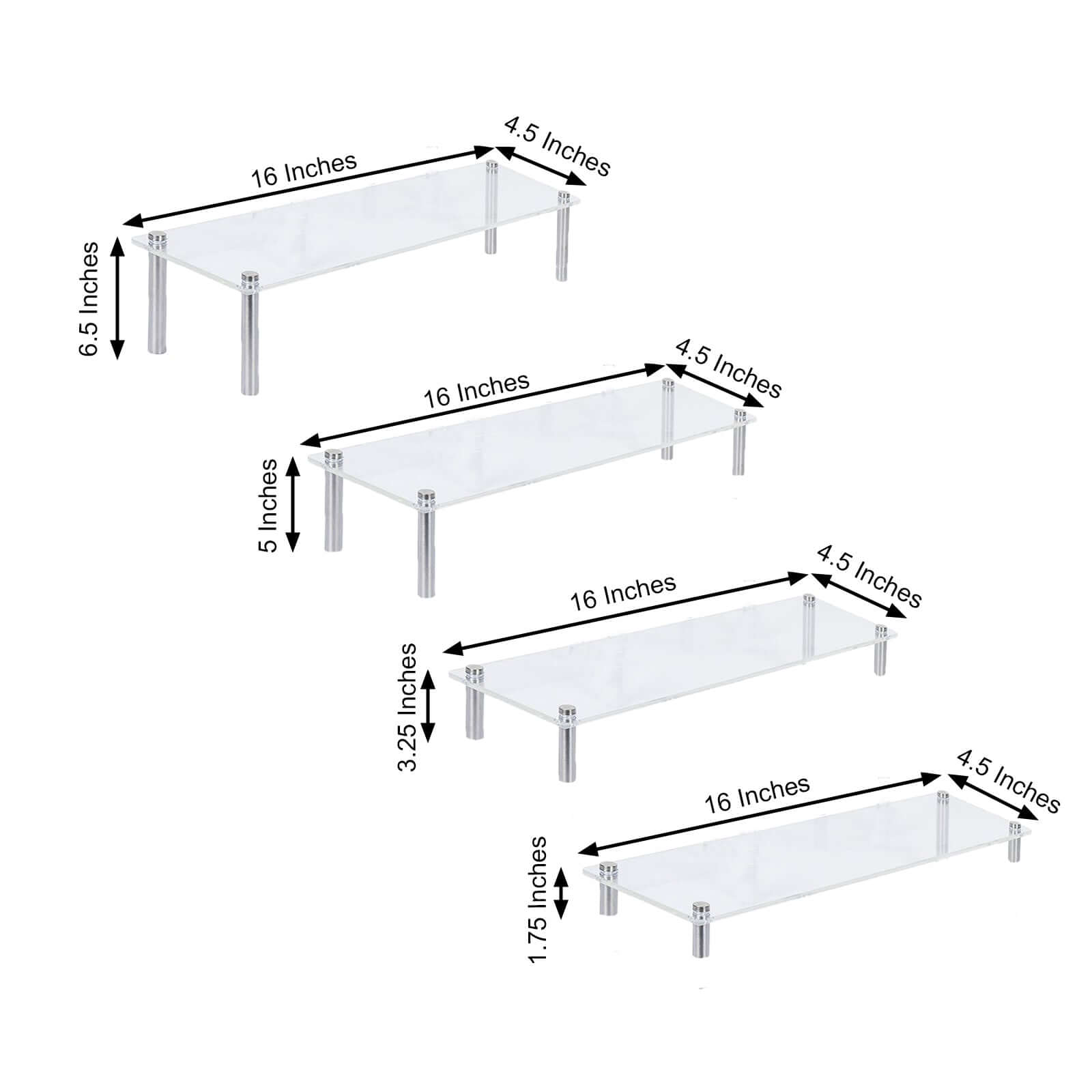 Set of 4 Premium Acrylic Dessert Display Stands Clear - Sleek Multi Level Buffet Riser Serving Tray Platter for Cupcakes Pastries & Appetizers