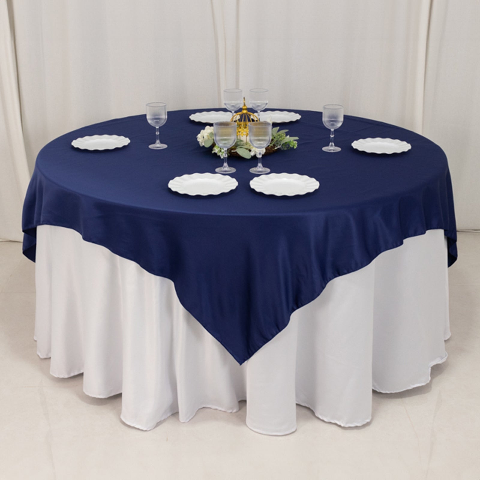 Lamour Satin 72x72 Table Overlay Square Tablecloth Navy Blue - Smooth Finish Table Topper