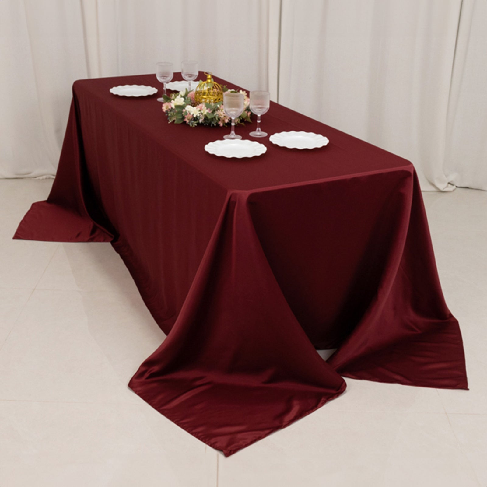 Lamour Satin 90x132 Rectangle Tablecloth Burgundy - Soft & Silk-Like Seamless Table Cover