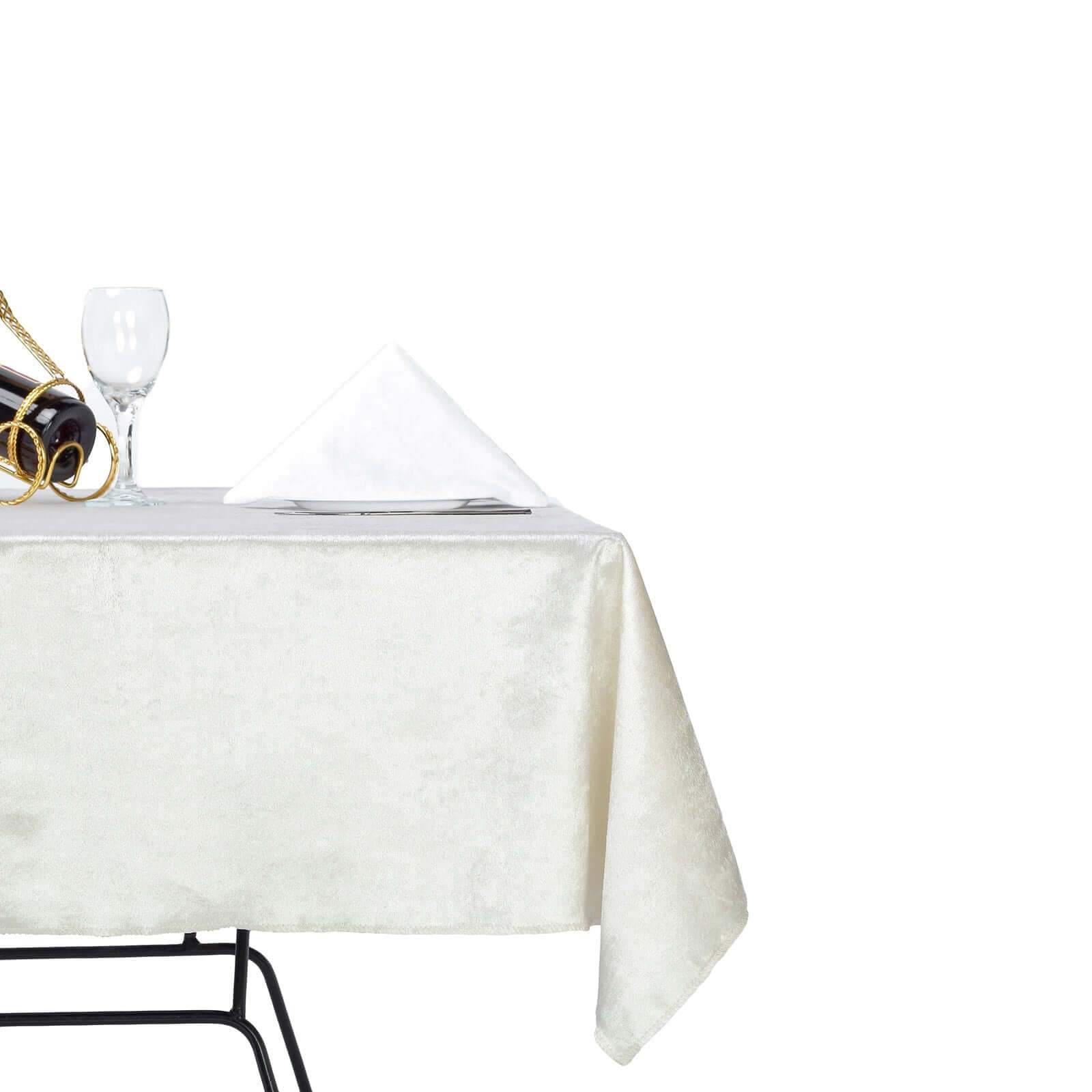 Premium Velvet 54x54 Square Tablecloth Ivory - Exquisite Soft Textured Feel Reusable Table Cover