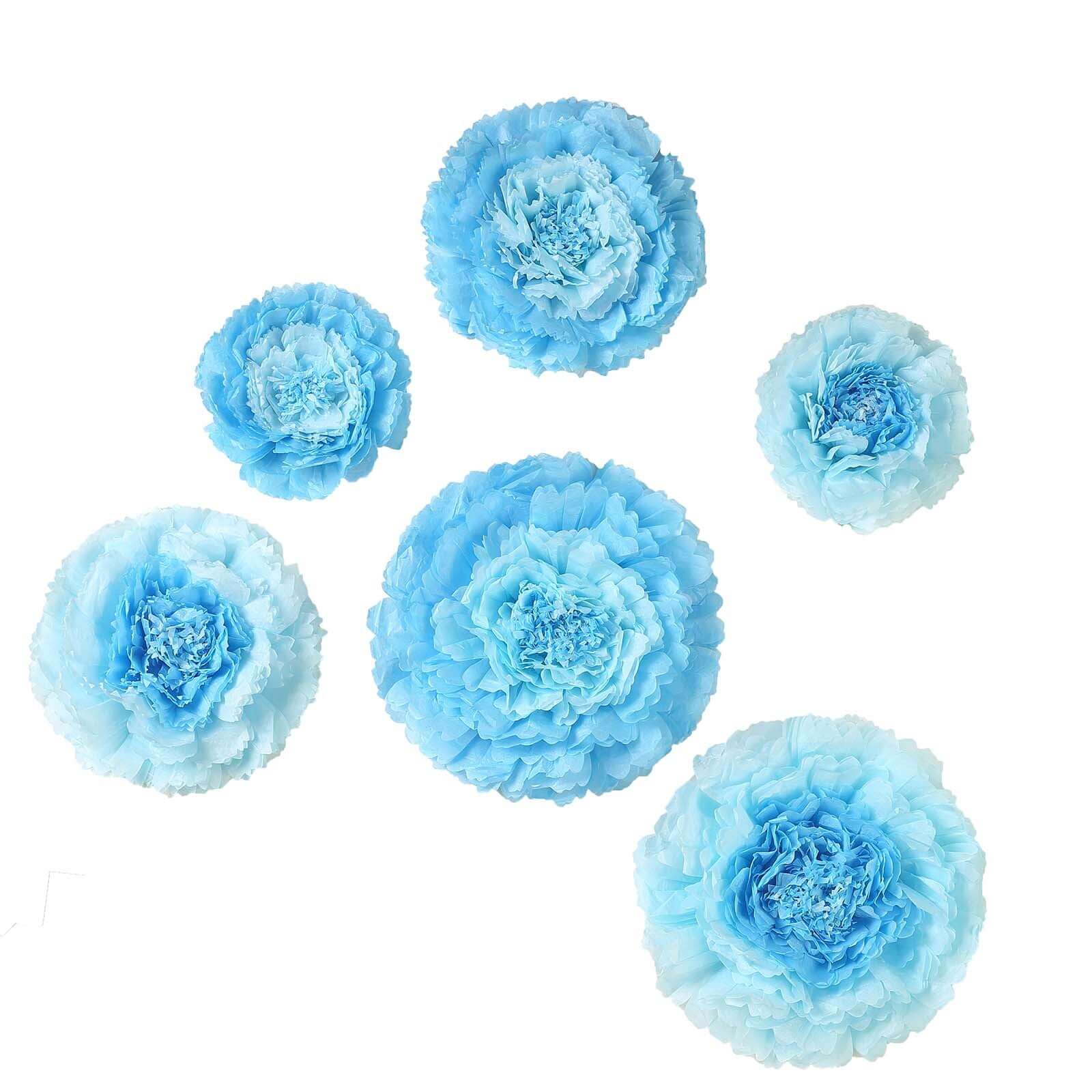 Set of 6 Aqua Blue Giant Carnation 3D Paper Flowers Wall Decor - 12,16,20