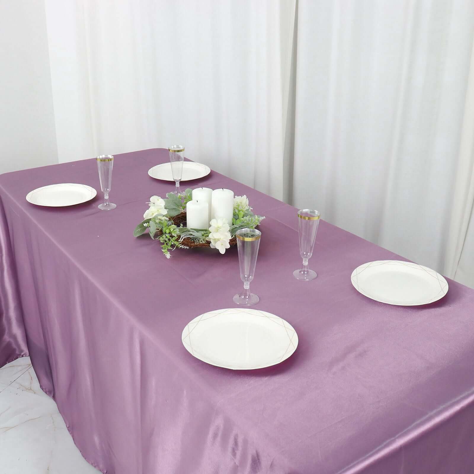 Satin Rectangular 90x132 Tablecloth Violet Amethyst Satin - Seamless Table Cover