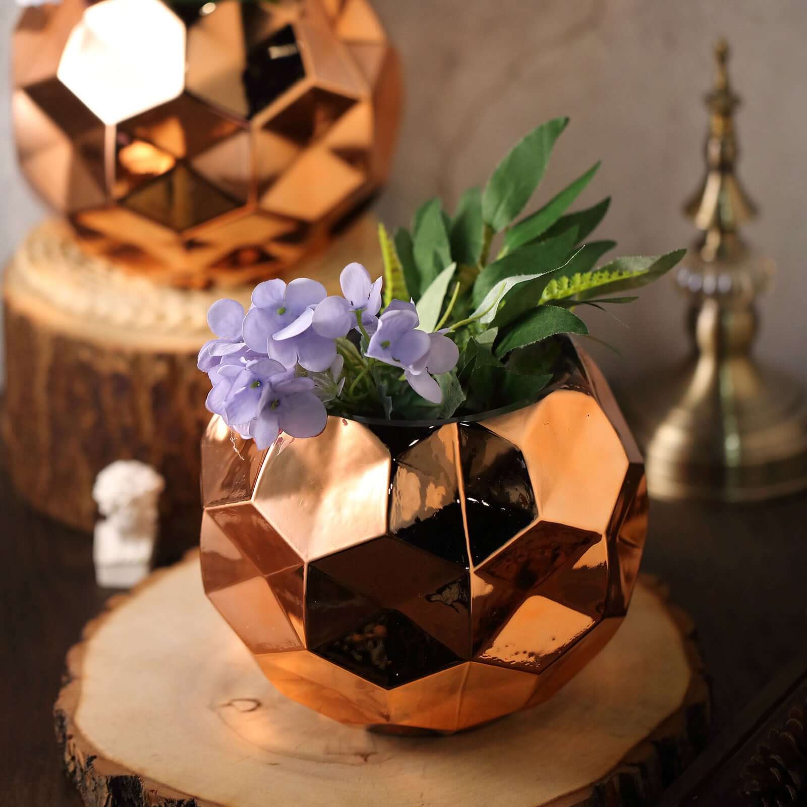 2-Pack Mercury Glass Vases Honeycomb Design Rose Gold - Stylish Geometric Wedding Centerpieces 6