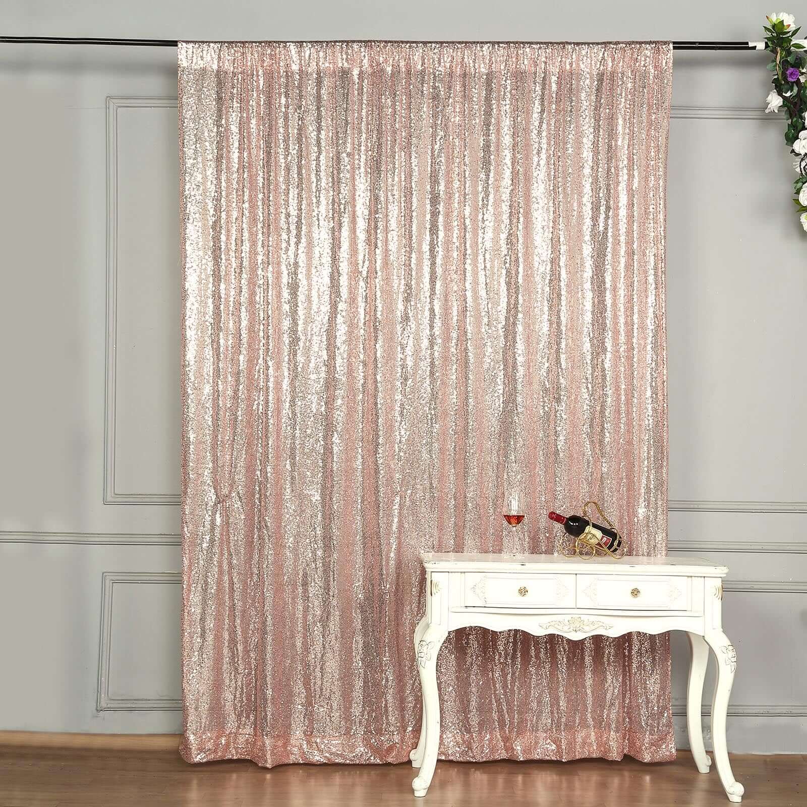 8ftx8ft Blush Sequin Event Curtain Drapes, Backdrop Event Panel