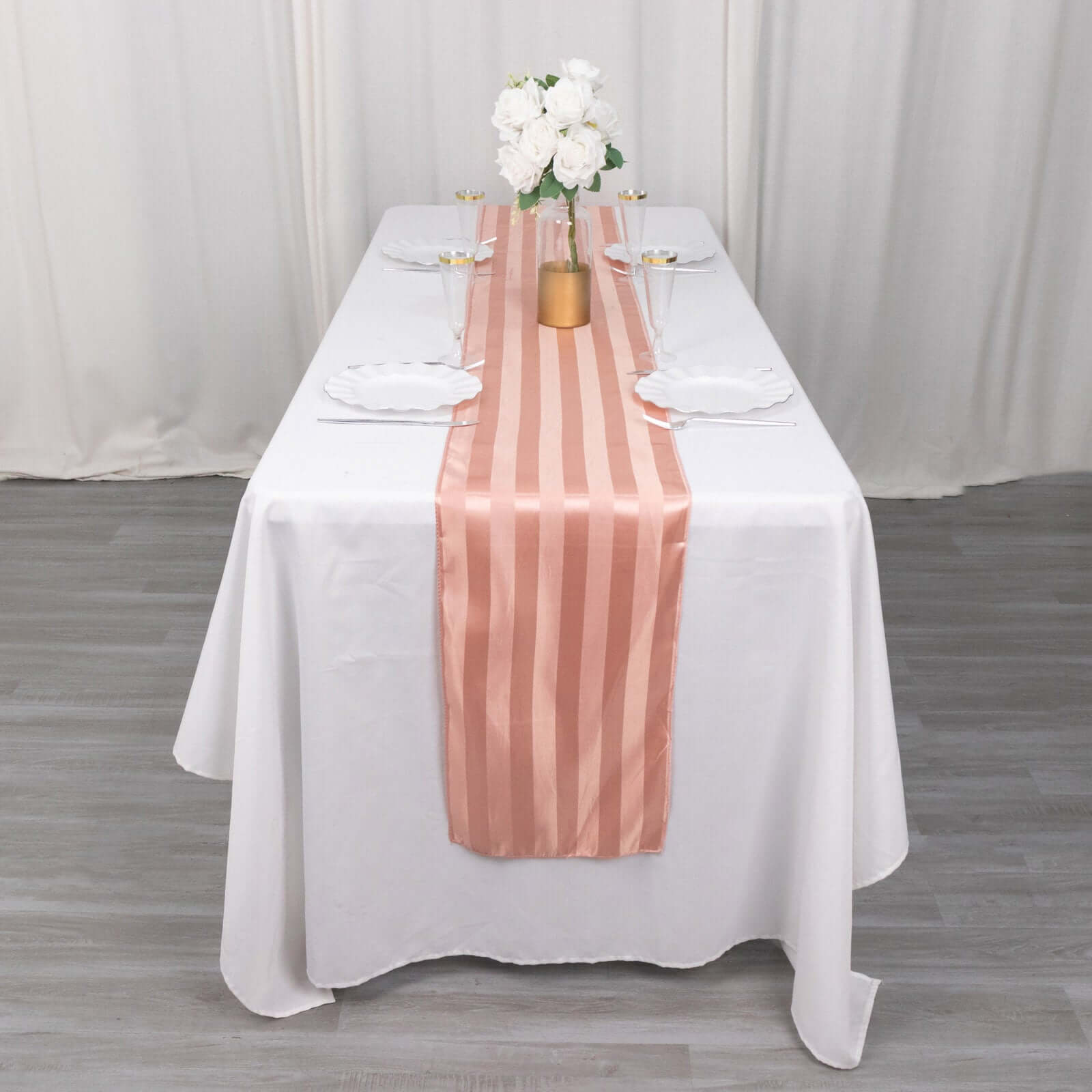 Satin 12x108 Table Runner Dusty Rose - Stripe Table Decor