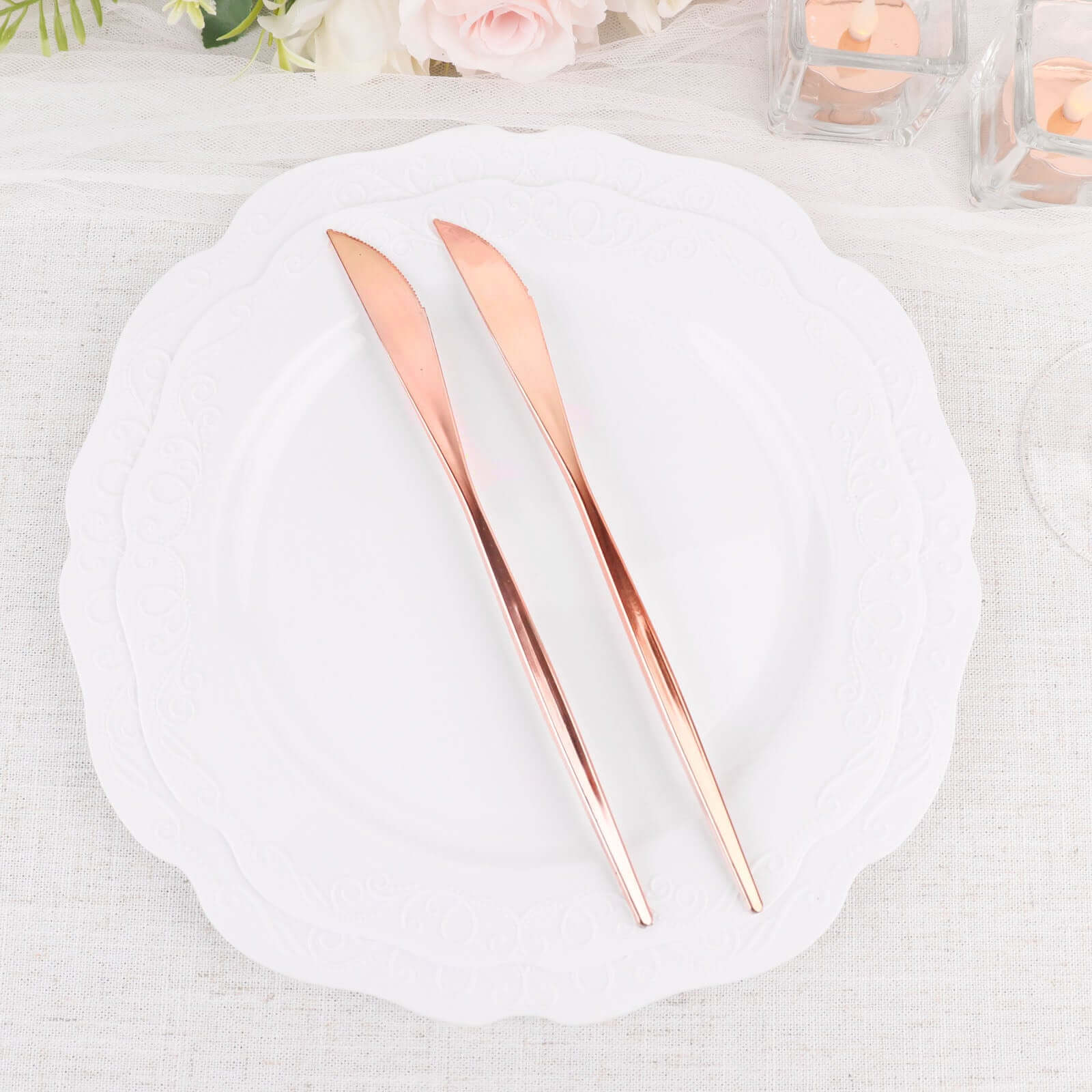 24-Pack Plastic Knives Glossy Rose Gold - Premium Heavy Duty Disposable Flatware Cutlery 8