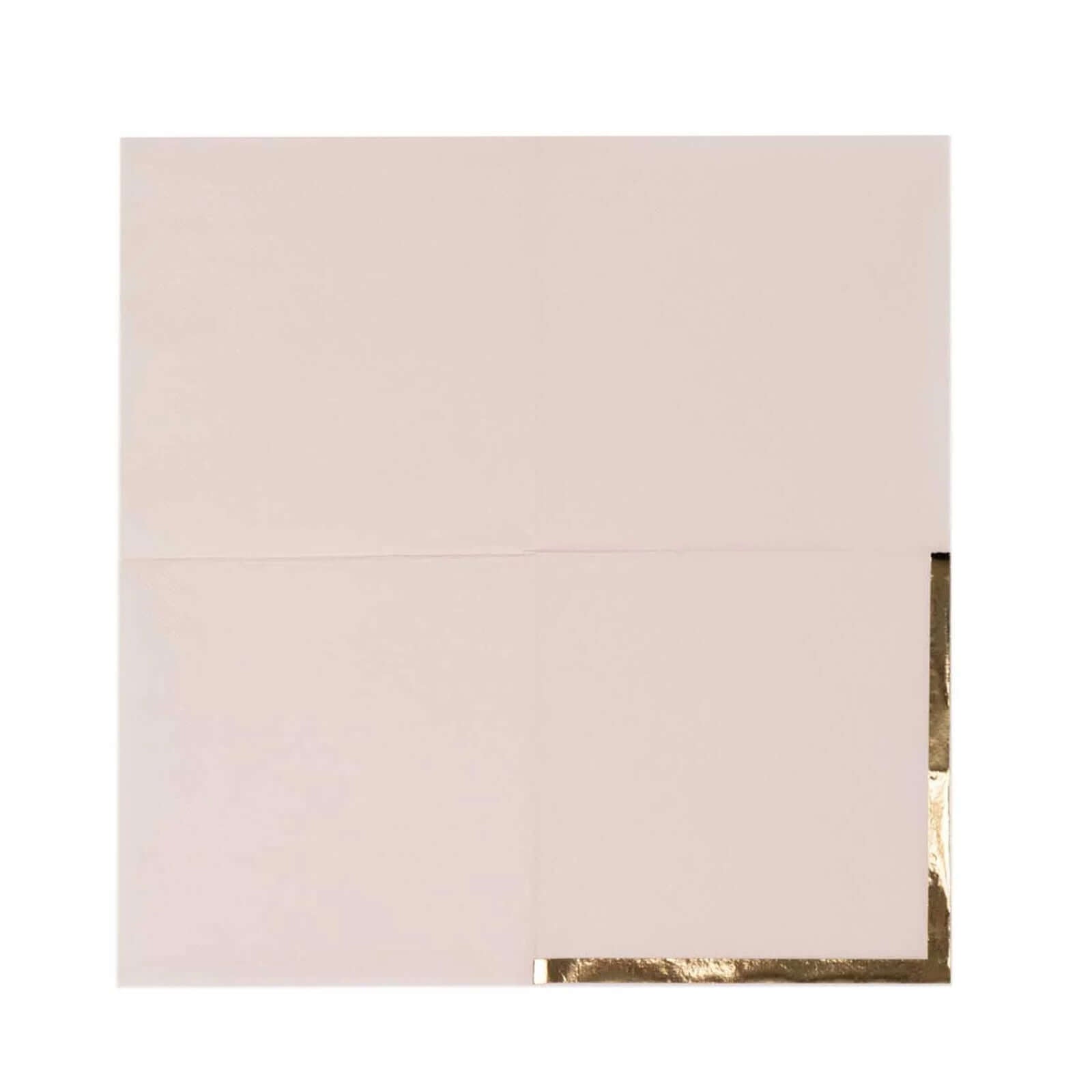 50-Pack Paper Beverage Napkins Blush with Gold Foil Edge - 2 Ply Disposable Soft 18GSM Cocktail Napkins 5x5