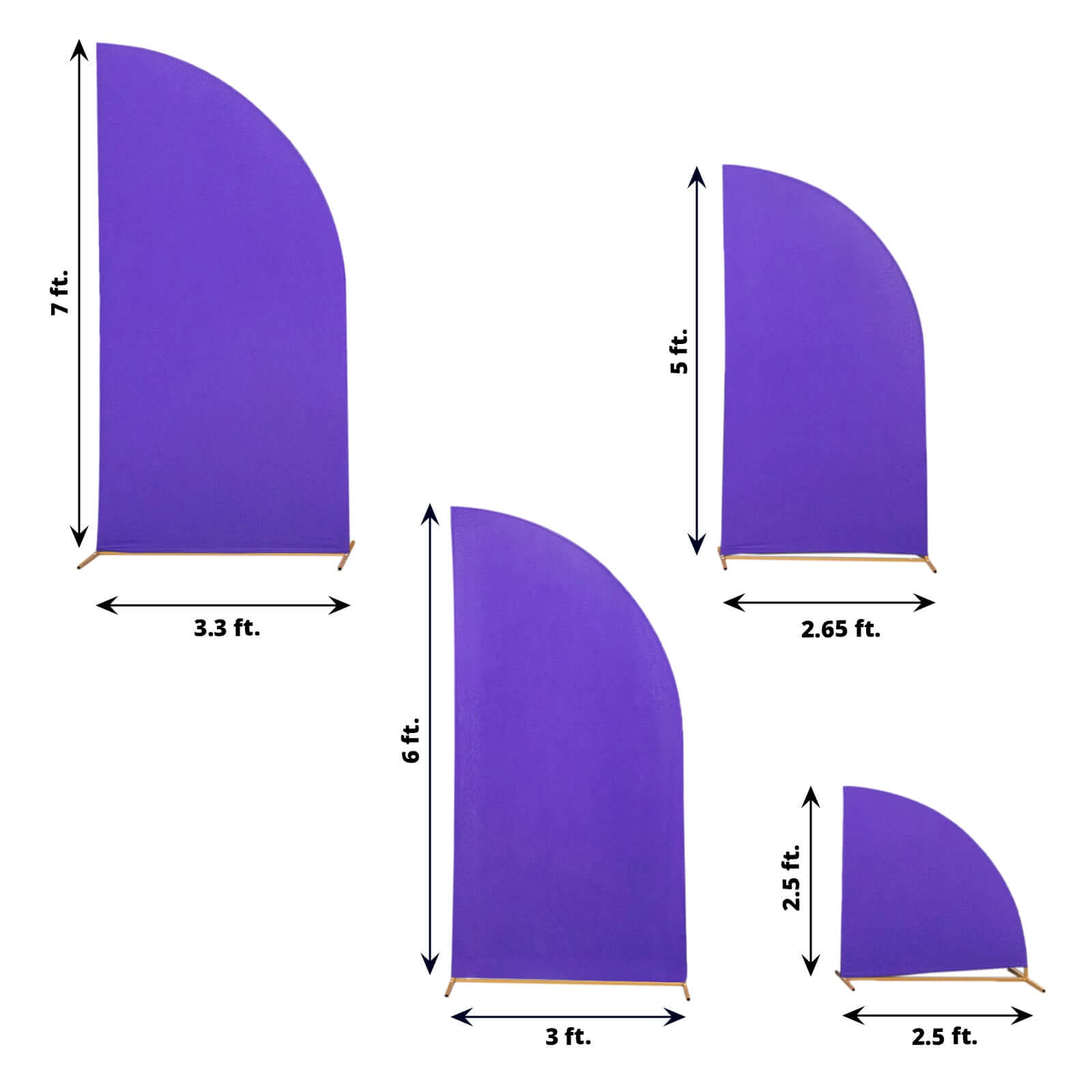 Set of 4 Matte Purple Spandex Half Moon Chiara Backdrop Stand Covers, Custom Fitted Wedding Arch Covers - 2.5ft,5ft,6ft,7ft