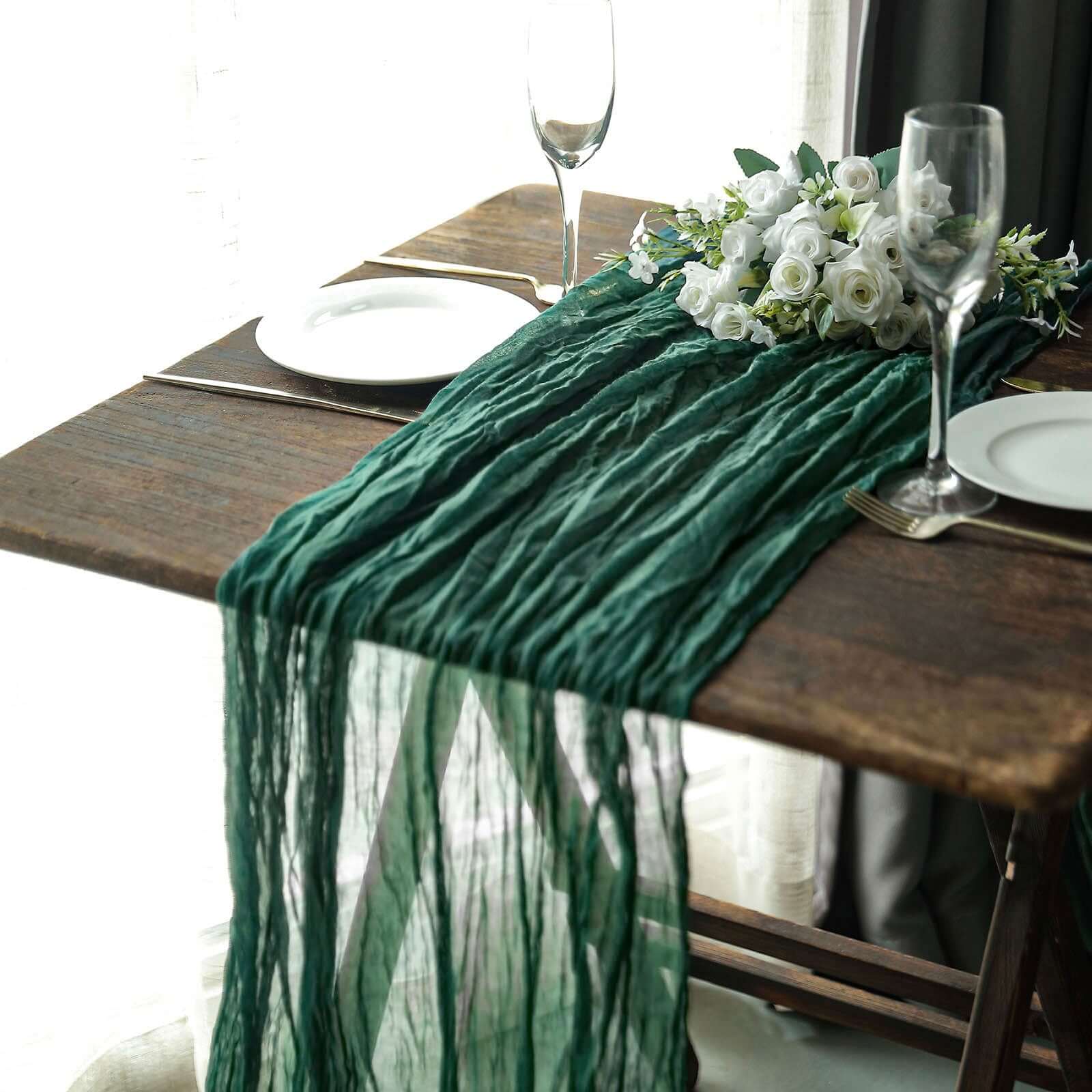 Gauze Cheesecloth 10ft Table Runner Hunter Emerald Green - Rustic Boho Style