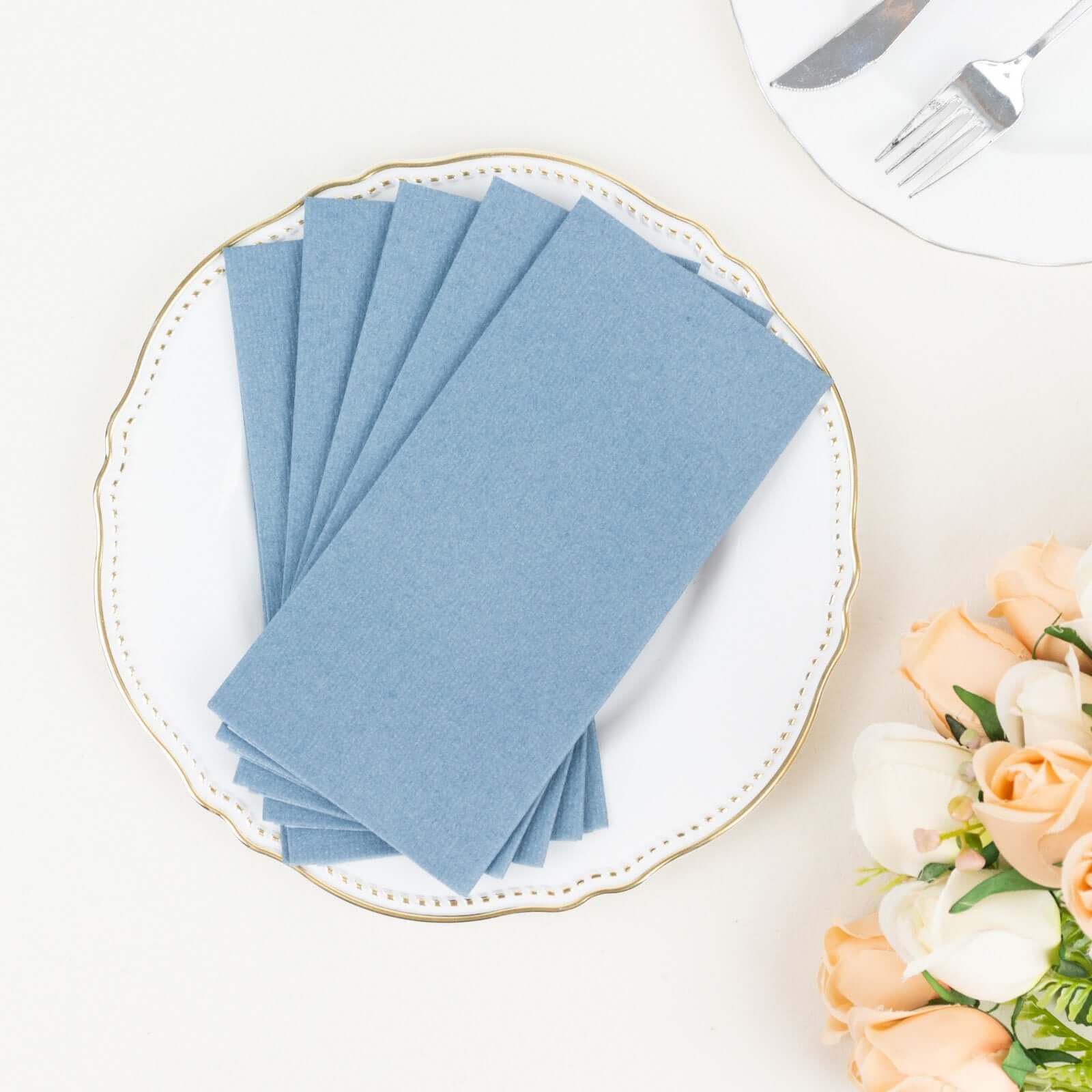 20-Pack Paper Linen-Like Napkins Dusty Blue - Disposable Hygienic Airlaid Guest Towels 8.5x4