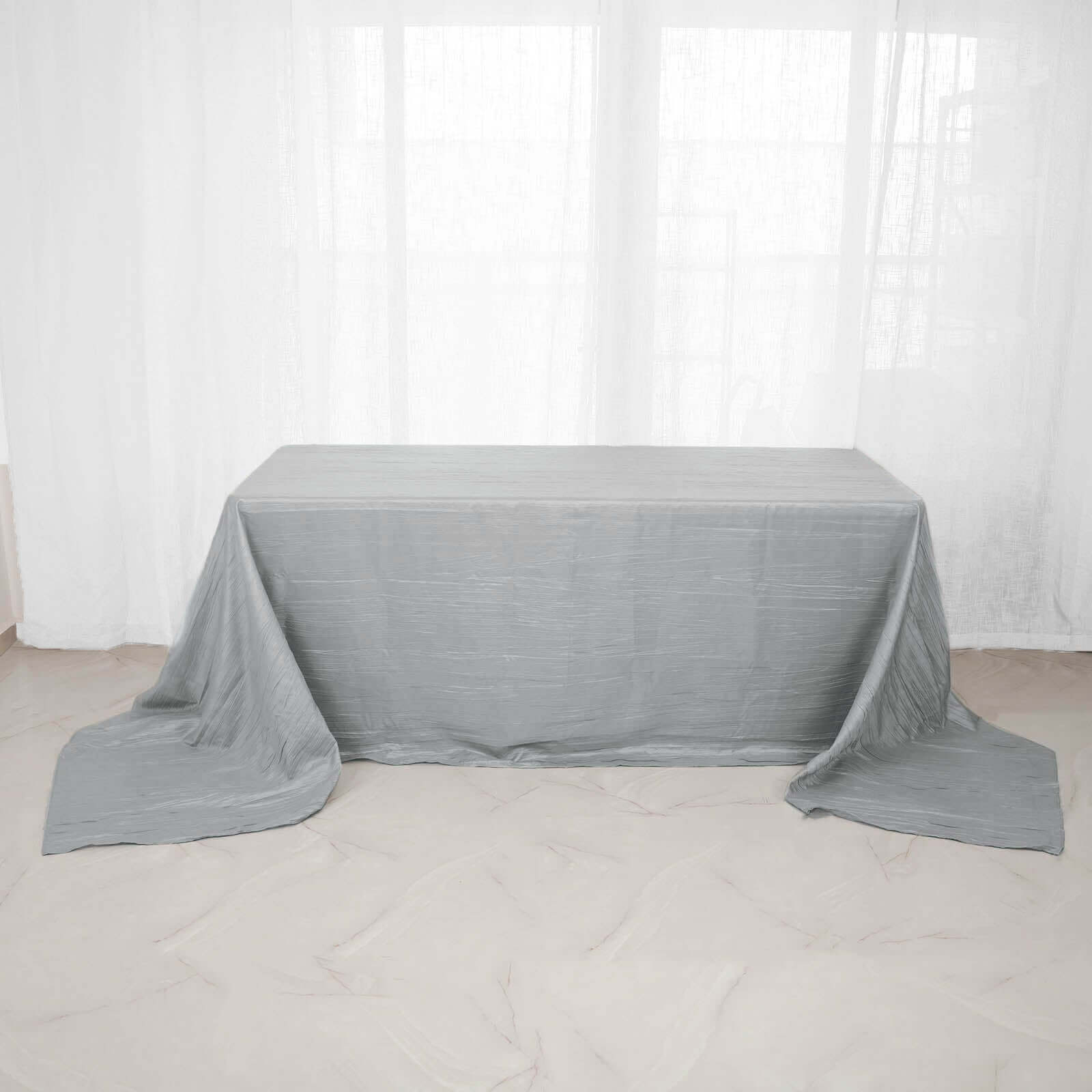 Taffeta 90x156 Rectangle Tablecloth Silver - Accordion Crinkle Seamless Table Cover