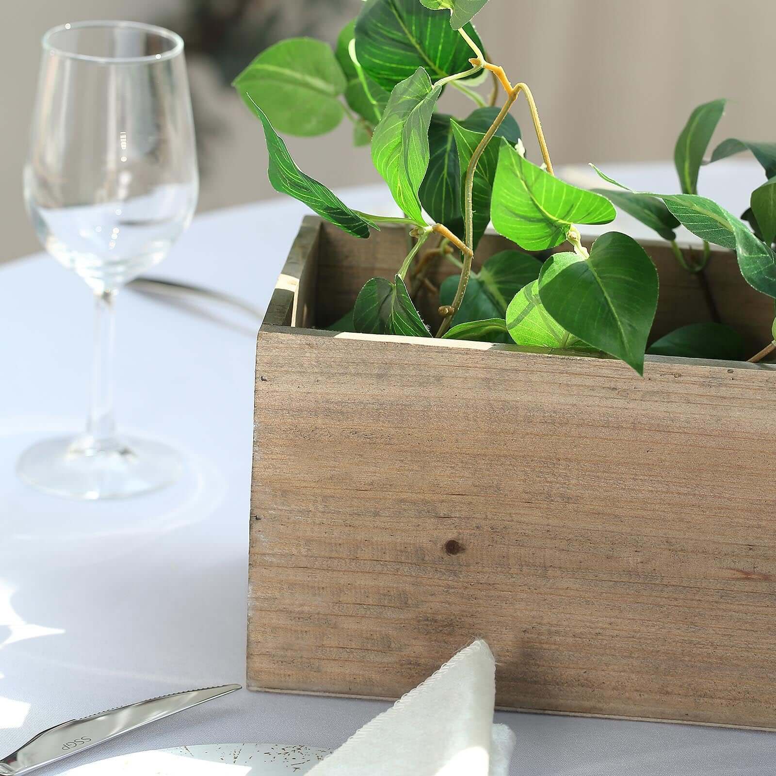 Natural Wood Planter Rectangular Box 24x6- Natural Decor with Removable Plastic Liner for Tables