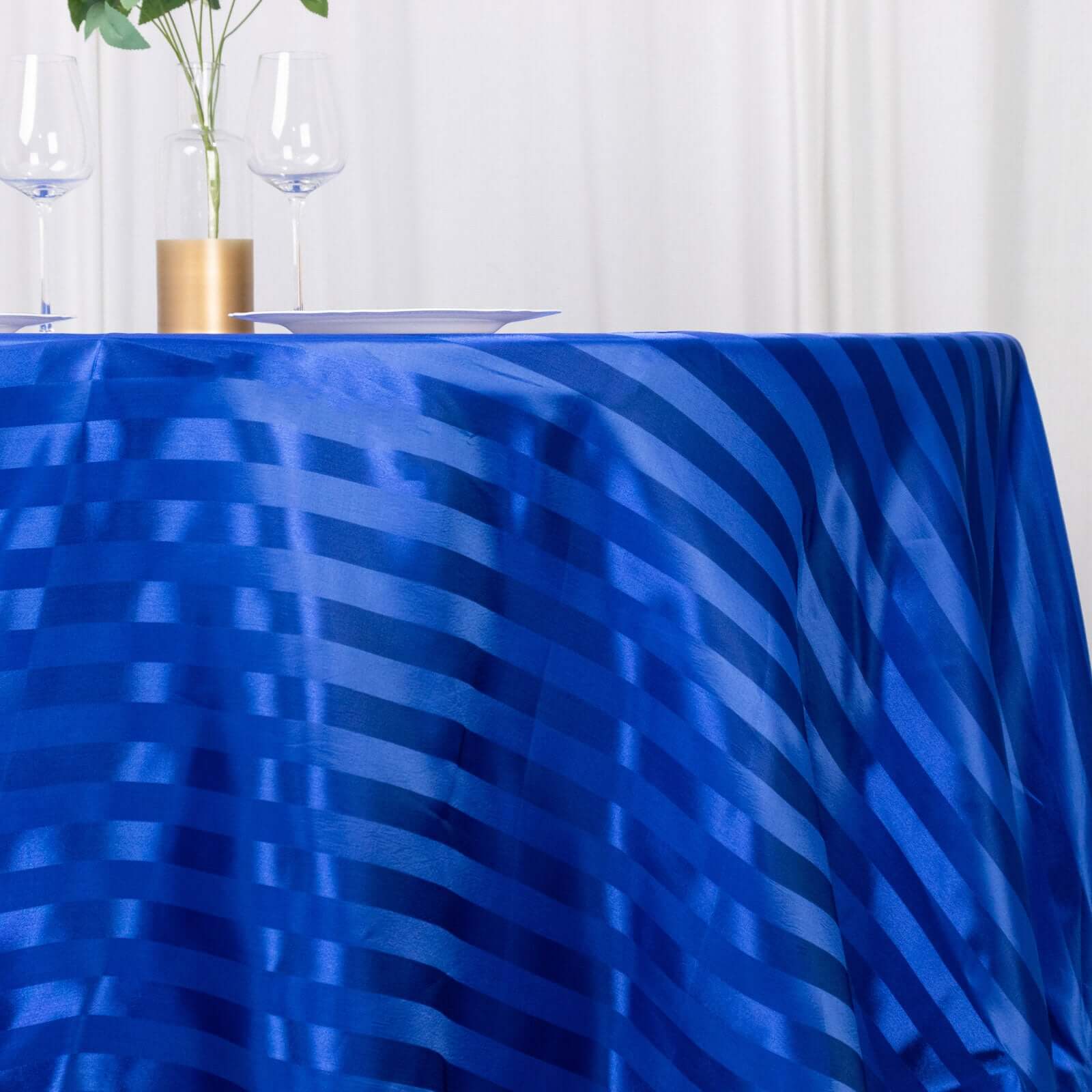 Satin Striped 120 Round Tablecloth Royal Blue Satin Stripe - Silky Smooth Seamless Table Cover