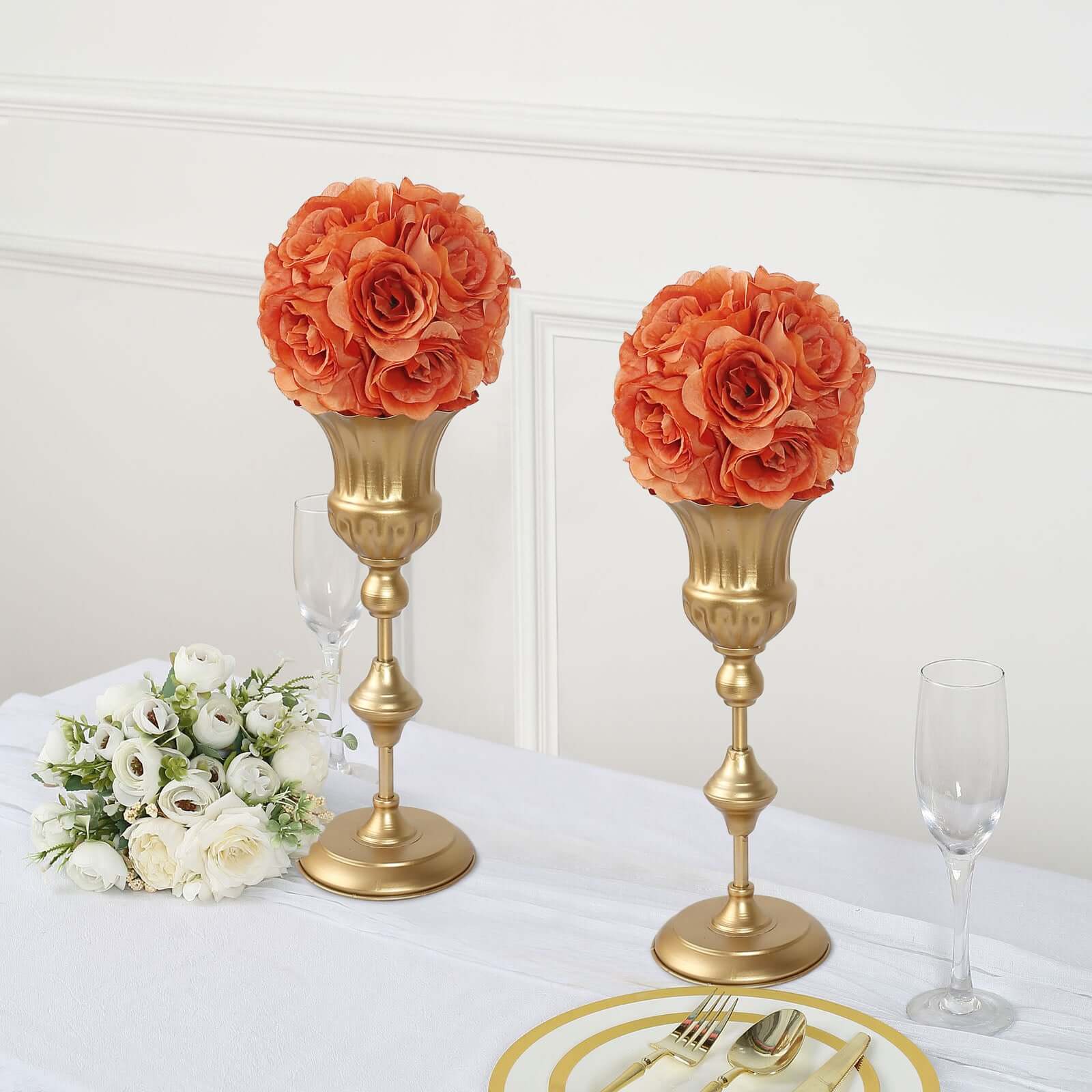 2 Pack 7 Terracotta (Rust) Artificial Silk Rose Kissing Ball, Faux Flower Ball