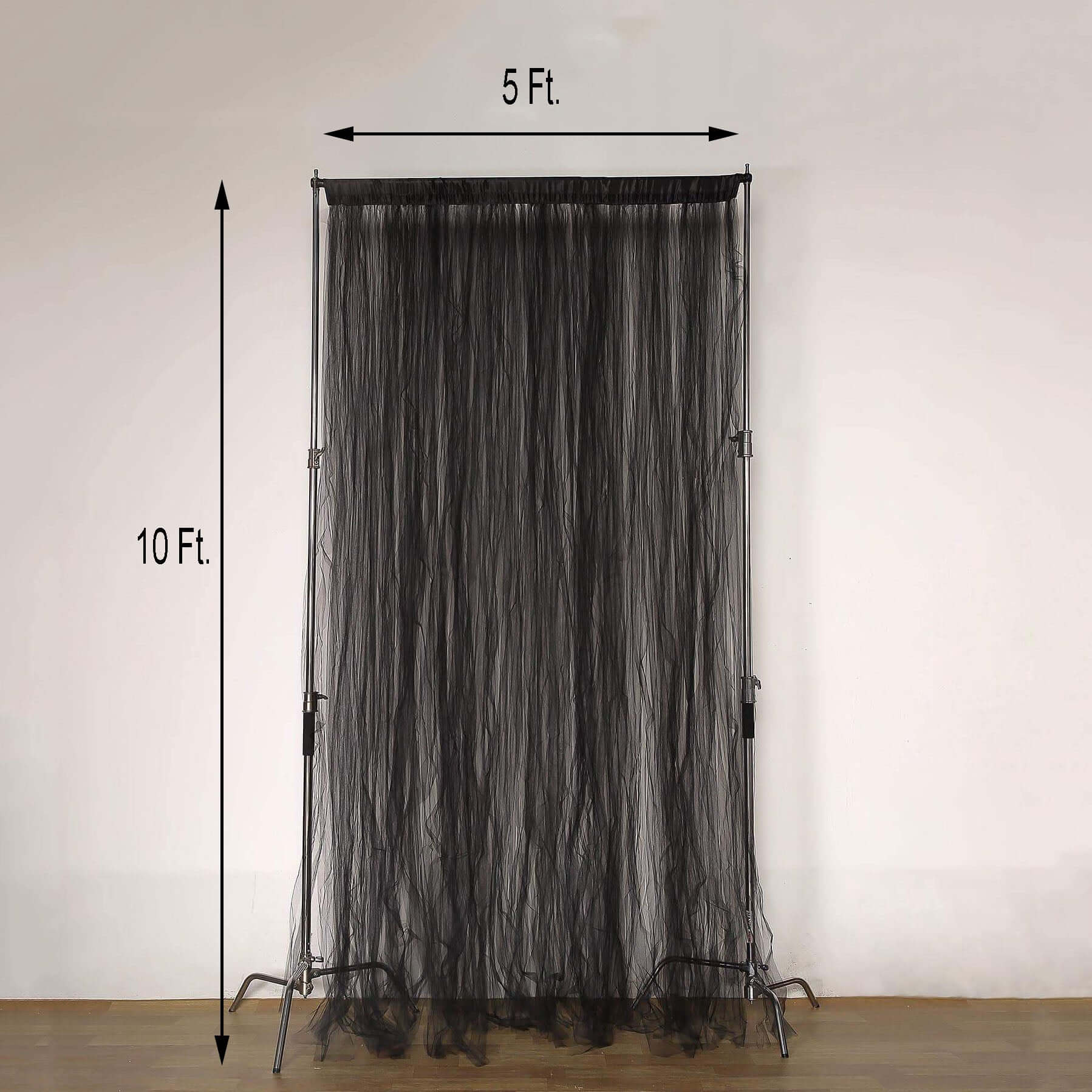 5ftx10ft Black Dual Sided Sheer Tulle Event Curtain Drapes With Satin Header, Rod Ready Backdrop Event Panel