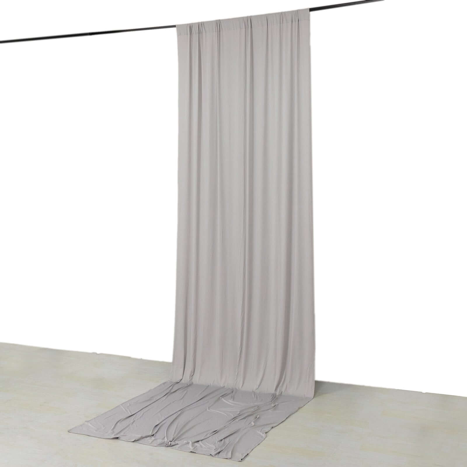 Silver 4-Way Stretch Spandex Event Curtain Drapes, Wrinkle Free Backdrop Event Panel with Rod Pockets - 5ftx14ft