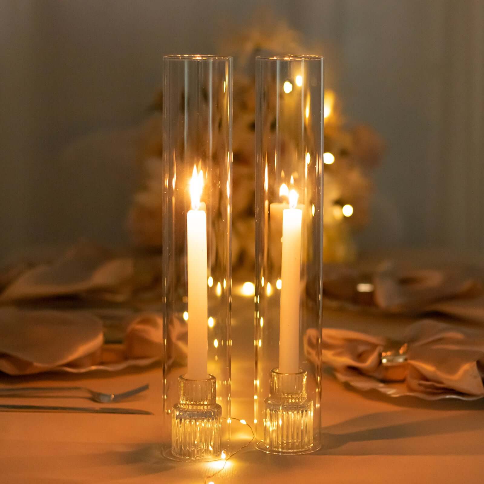 2-Pack Glass Pillar Hurricane Candle Shades - Clear Chimney Tube with 2.25 Wide Open Ends 14