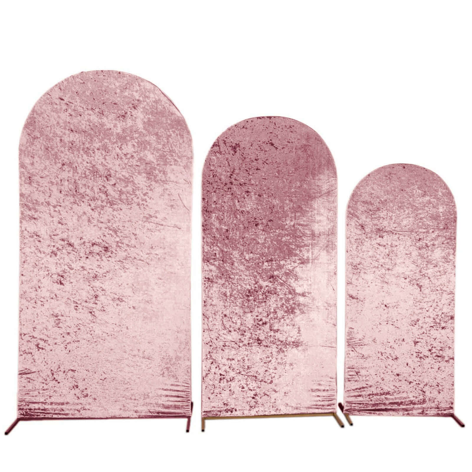 Set of 3 Dusty Rose Crushed Velvet Chiara Backdrop Stand Covers For Round Top Wedding Arches - 5ft, 6ft, 7ft