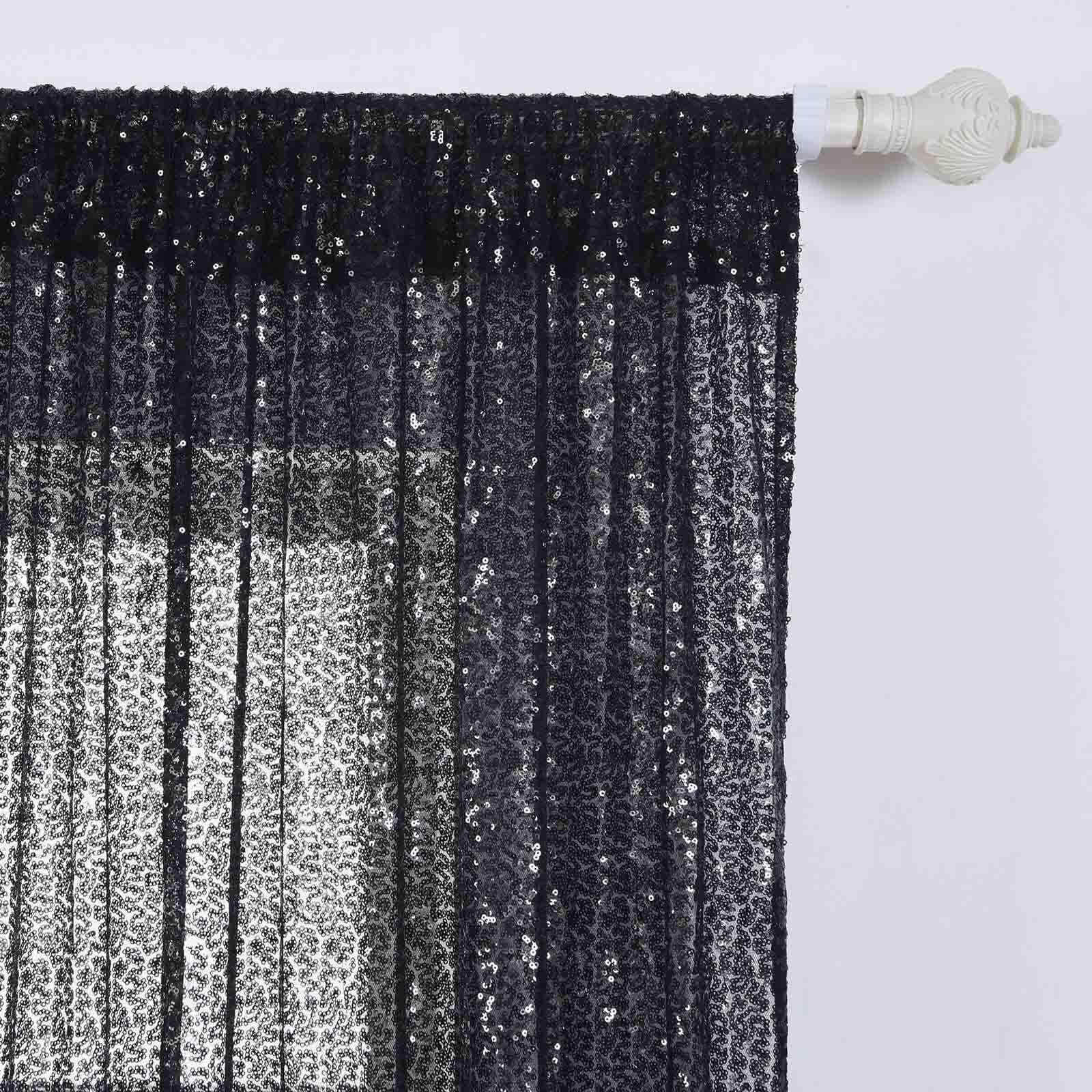 2 Pack Black Sequin Curtains With Rod Pocket Window Treatment Panels - 52x64