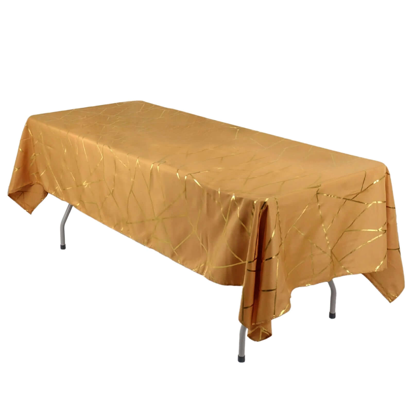 Polyester 60x102 Rectangle Tablecloth Gold with Gold Foil Geometric Pattern - Wrinkle-Resistant & Durable Table Cover