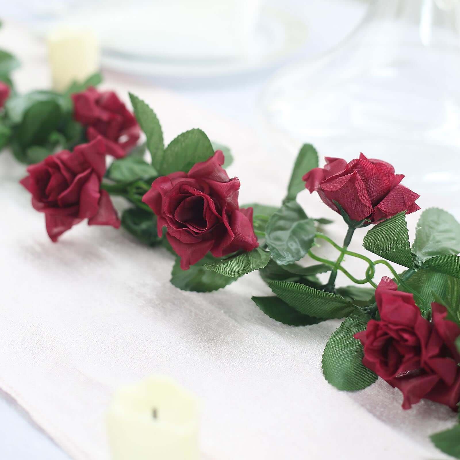 6ft Burgundy Artificial Silk Rose Garland UV Protected Flower Chain