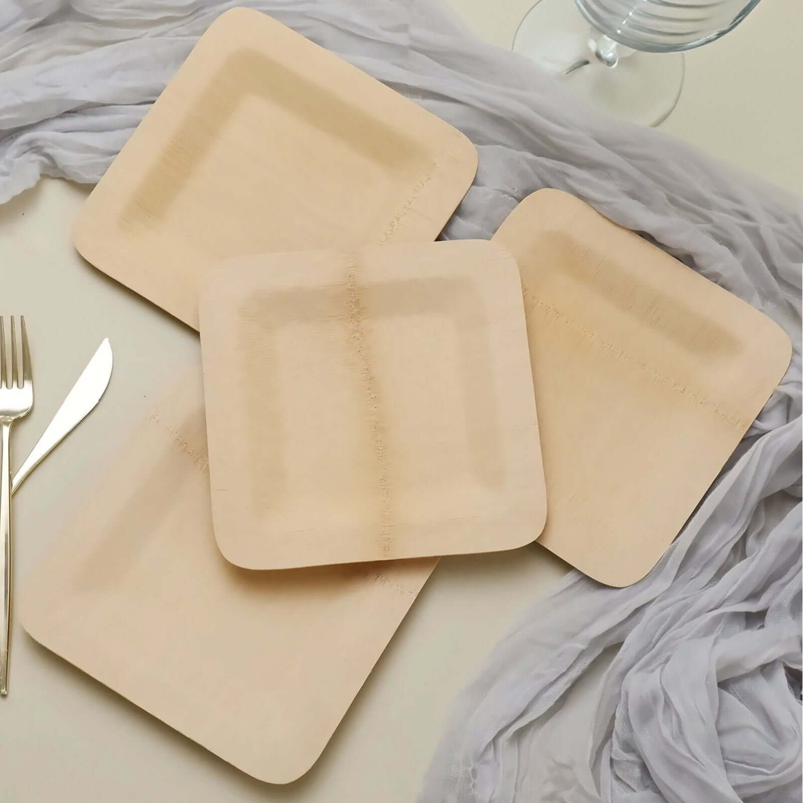 10-Pack Bamboo 9 Square Dinner Plates - Natural Eco Friendly Disposable Dinnerware for Farmhouse-Style Events, Parties & Gatherings