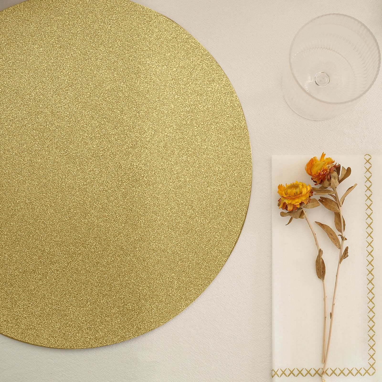 20-Pack Disposable Table Placemats in Gold Glitter - 210GSM Paper Placemats for Classy Events 13