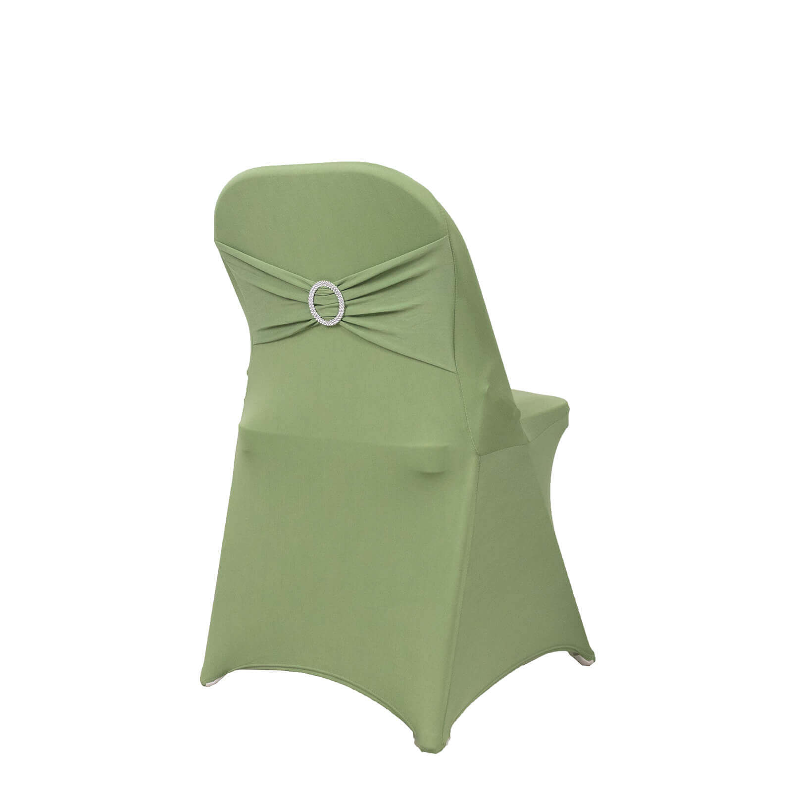 Stretch Spandex Chair Cover Sage Green for Folding Chairs - Secure Fit Slipcover with Silver Rhinestone Buckled Sash Band