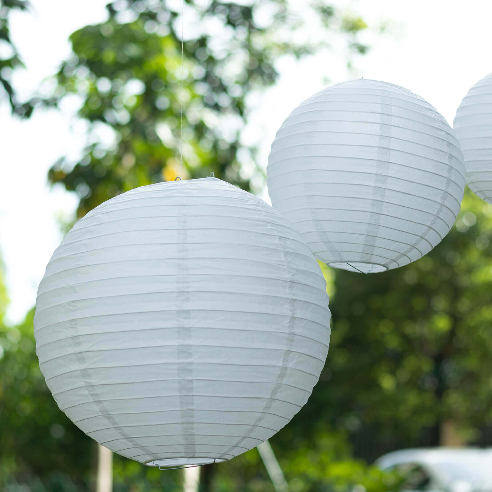 Set of 8 White Hanging Paper Lanterns, Decorative Round Chinese Sky Lanterns, Assorted Sizes  - 6,8,10,14