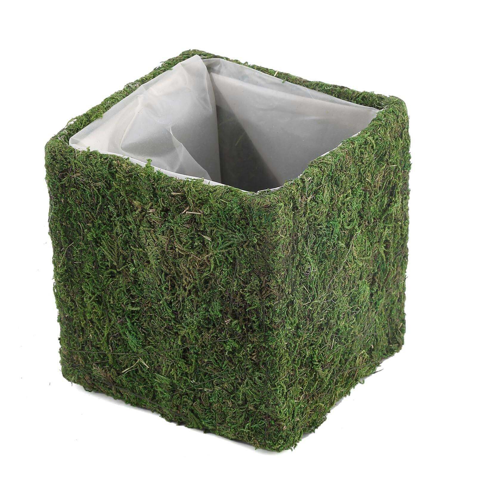 4-Pack Square Planter Boxes Covered with Inner Lining Green Preserved Moss - Flower Basket Centerpieces 6