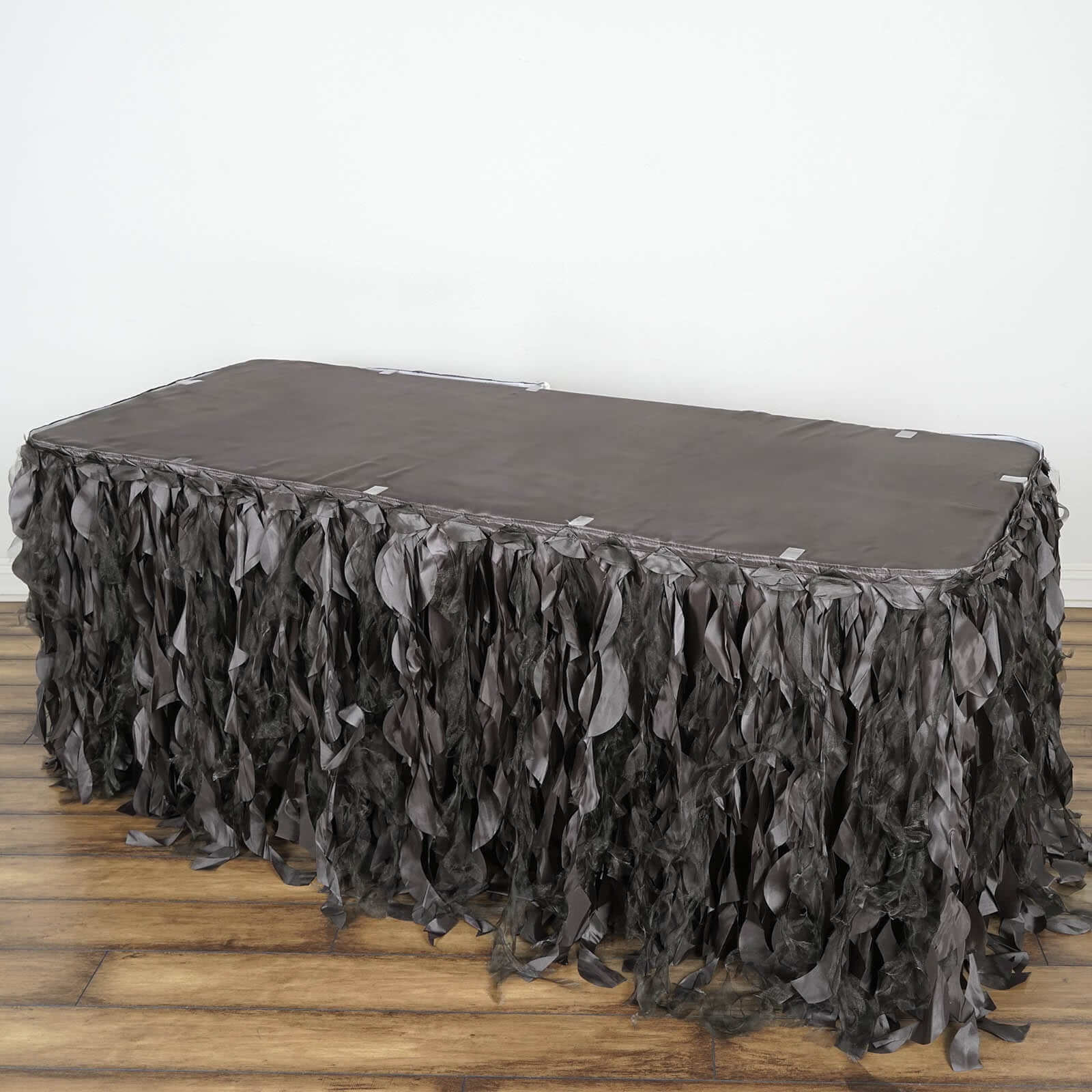 Taffeta 17ft Table Skirt Charcoal Gray - Cascading Curly Willow Style Table Cover