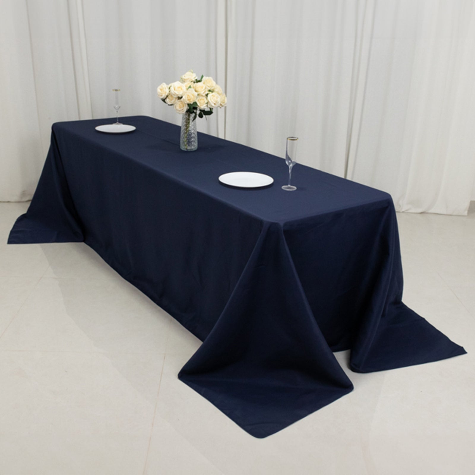 Fire Retardant Premium Polyester 90x156 Rectangular Tablecloth Navy Blue - High-Performance Seamless Table Cover