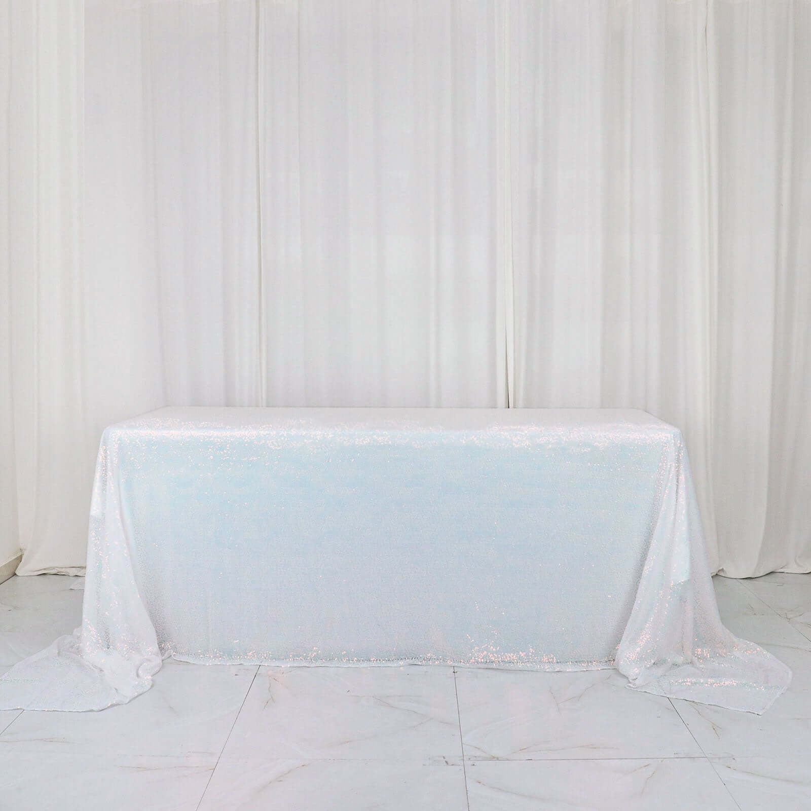 Sequin 90x156 Rectangle Tablecloth Iridescent Blue - Seamless Twinkling Table Cover