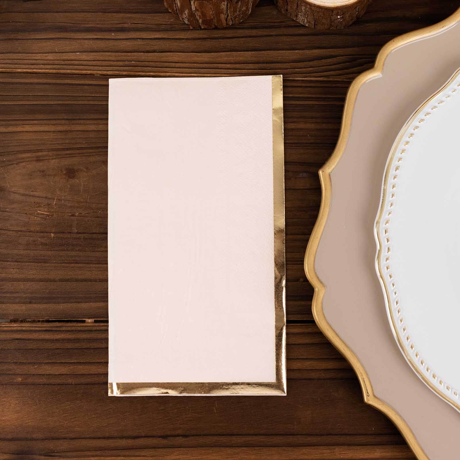 50-Pack Paper Dinner Napkins Blush with Gold Foil Edge 2 Ply - Stylish Disposable Napkins