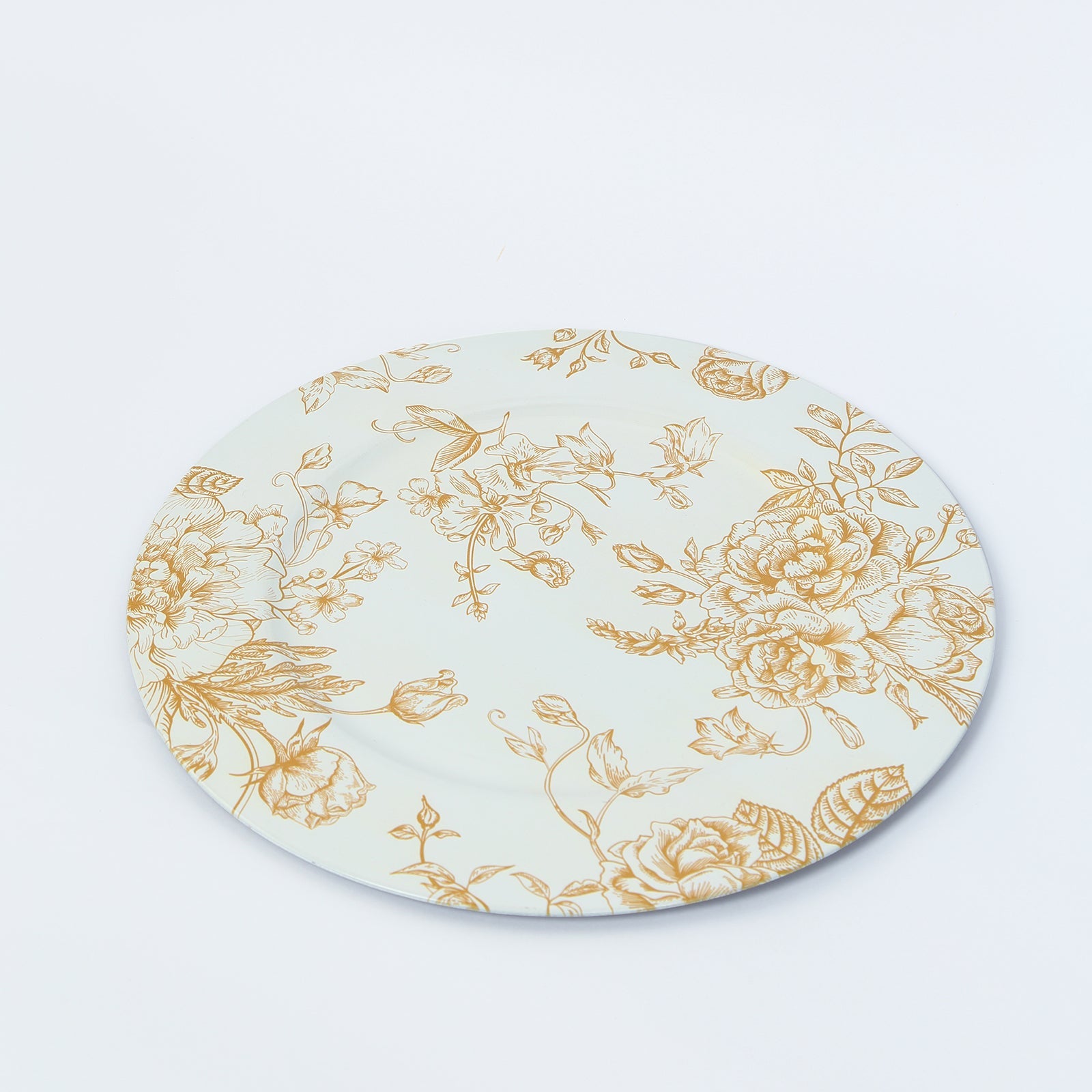 6-Pack Acrylic Round Charger Plates 13 in White with Gold Floral French Toile Pattern, Decorative Dinner Party Charger Tableware