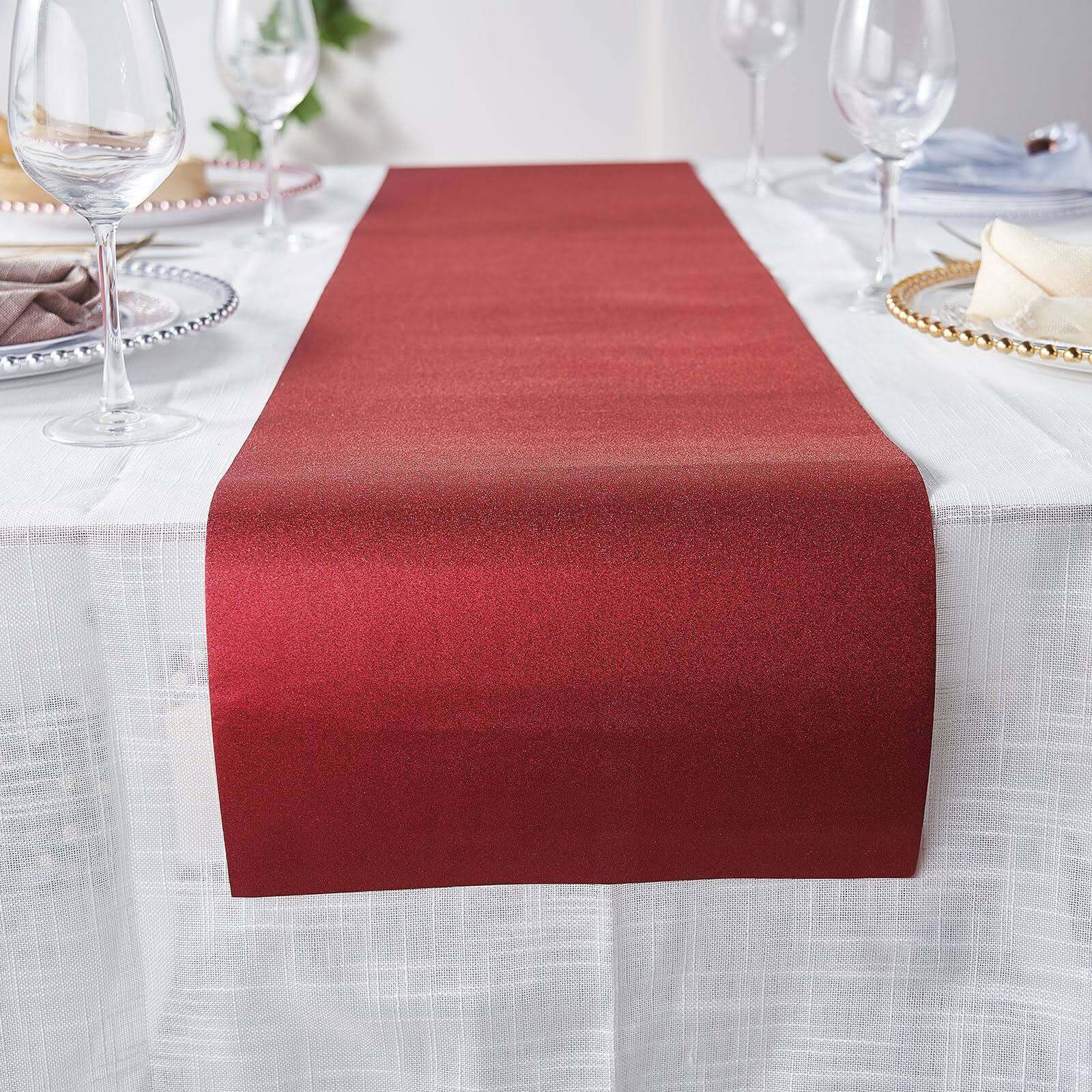 9ft Burgundy Glitzing Glitter Table Runner, Disposable Paper Table Runner