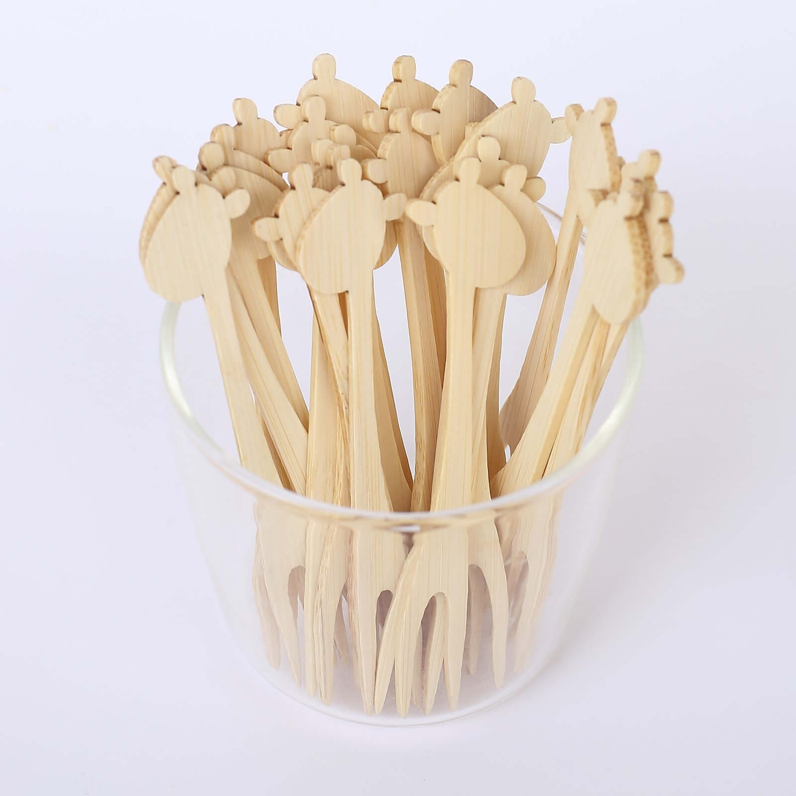 100-Pack Bamboo Cocktail Picks Giraffe Mini Forks Double Pronged Design Natural - Biodegradable Eco Friendly Party Supplies 4