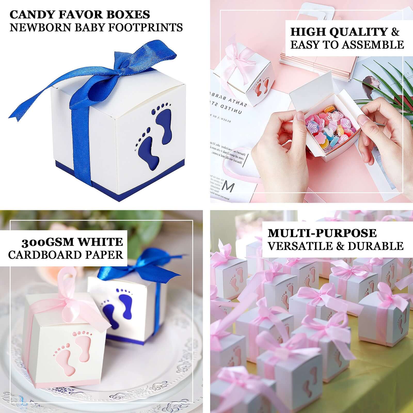 25 Pack 2 Pink Footprint Baby Shower Party Favor Candy Gift Boxes