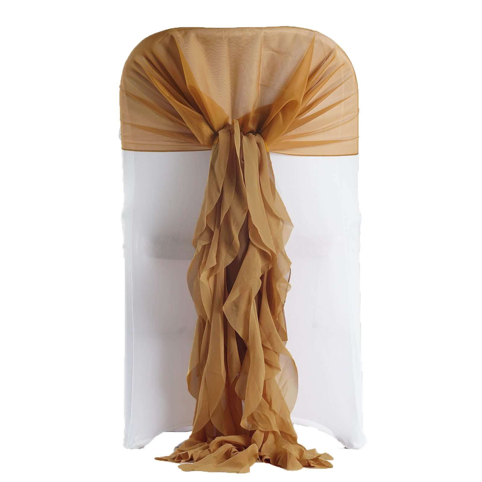 1 Set Chiffon Hoods Chair Sashes with Willow Ruffles Design Gold - Stylish Decor for Weddings & Gatherings