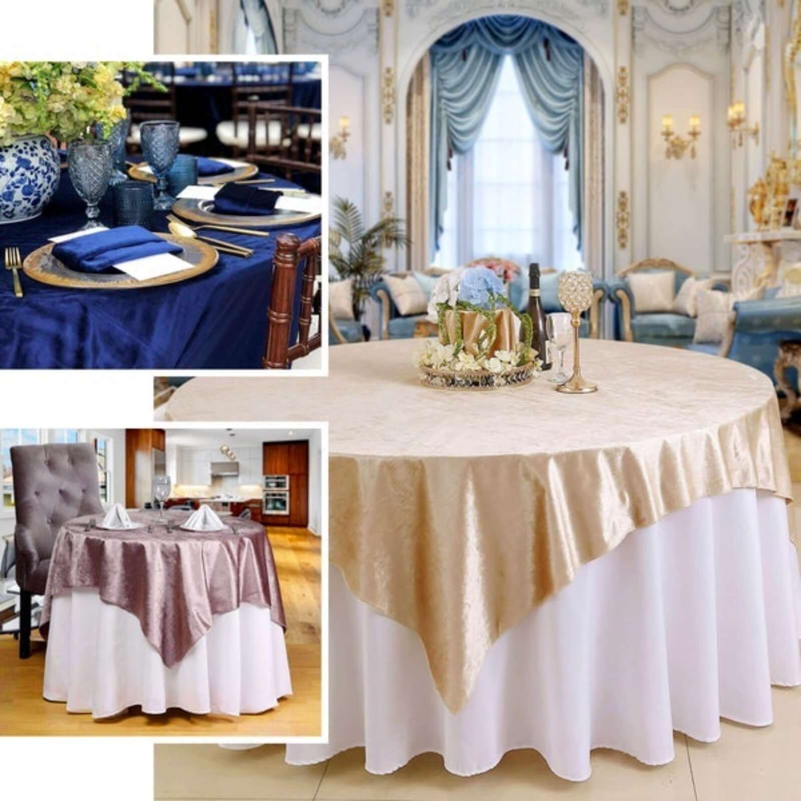54x54 Royal Blue Seamless Premium Velvet Square Tablecloth, Reusable Linen