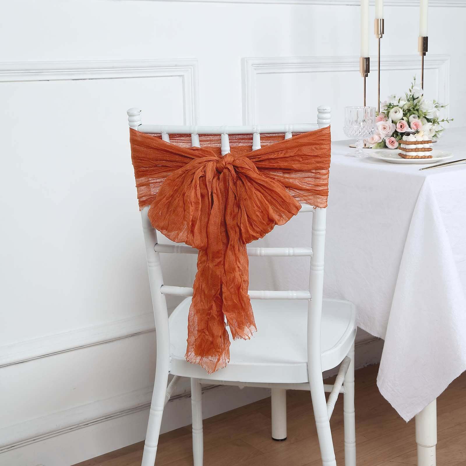 5 Pack Cheesecloth Gauze 16x88 Chair Sashes Terracotta (Rust) - Boho Chair Decorations