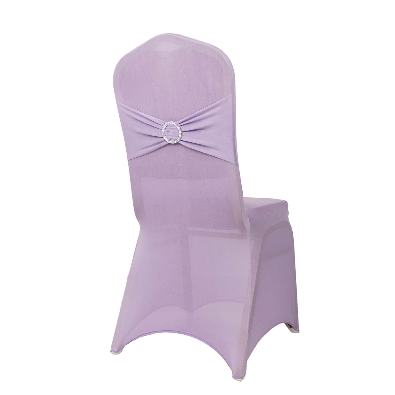 Spandex Chair Cover with Lavender Lilac Rhinestone Buckled Sash Band Blush - Stretch Fitted Slipcover