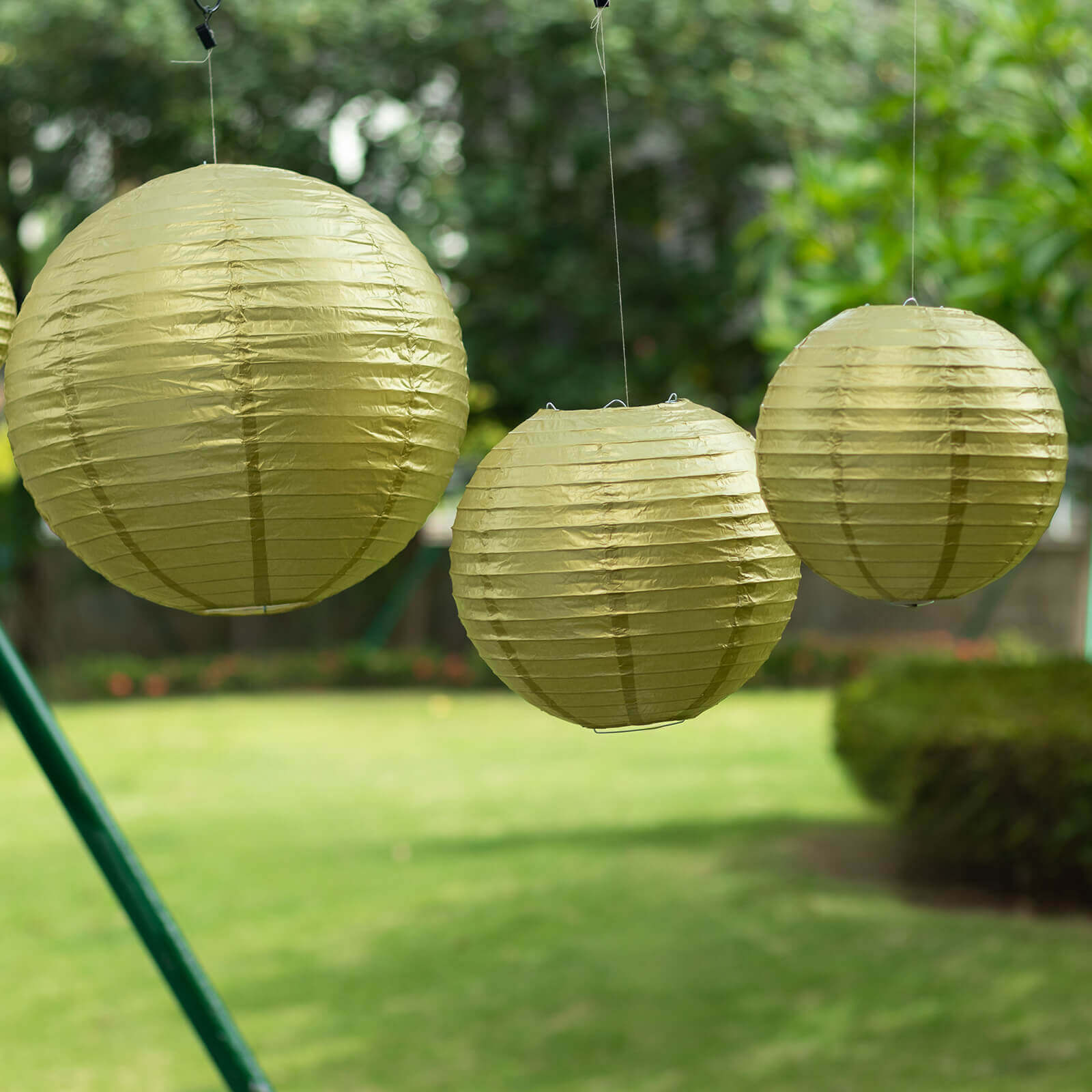 Set of 8 Gold Hanging Paper Lanterns, Decorative Round Chinese Sky Lanterns, Assorted Sizes  - 6,8,10,14