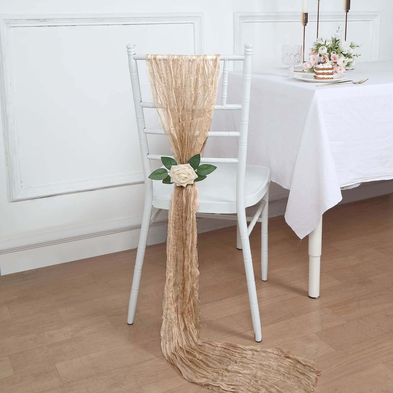 5 Pack Cheesecloth Gauze 16x88 Chair Sashes Beige - Boho Chair Decorations