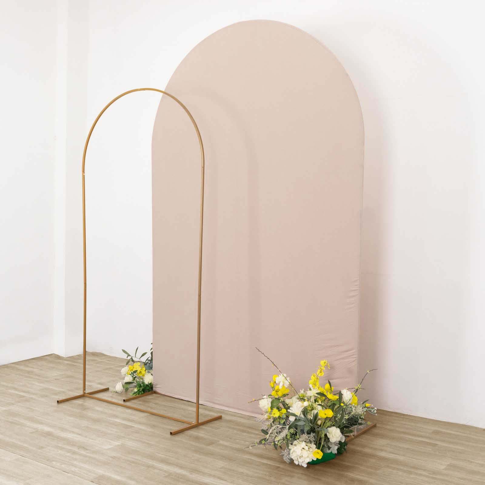 8ft Matte Nude Spandex Fitted Wedding Arch Cover For Round Top Chiara Backdrop Stand