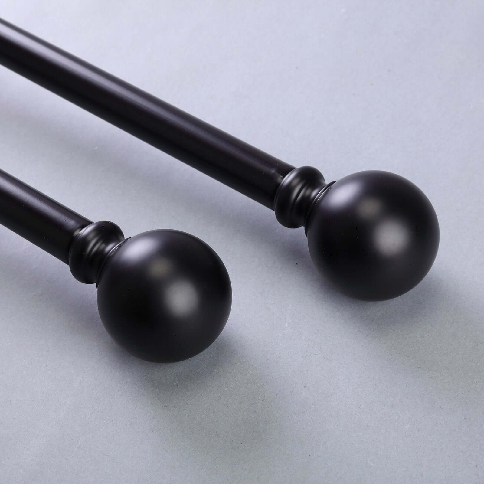 42-126 Adjustable Curtain Rod Sets, Black, Round Finials