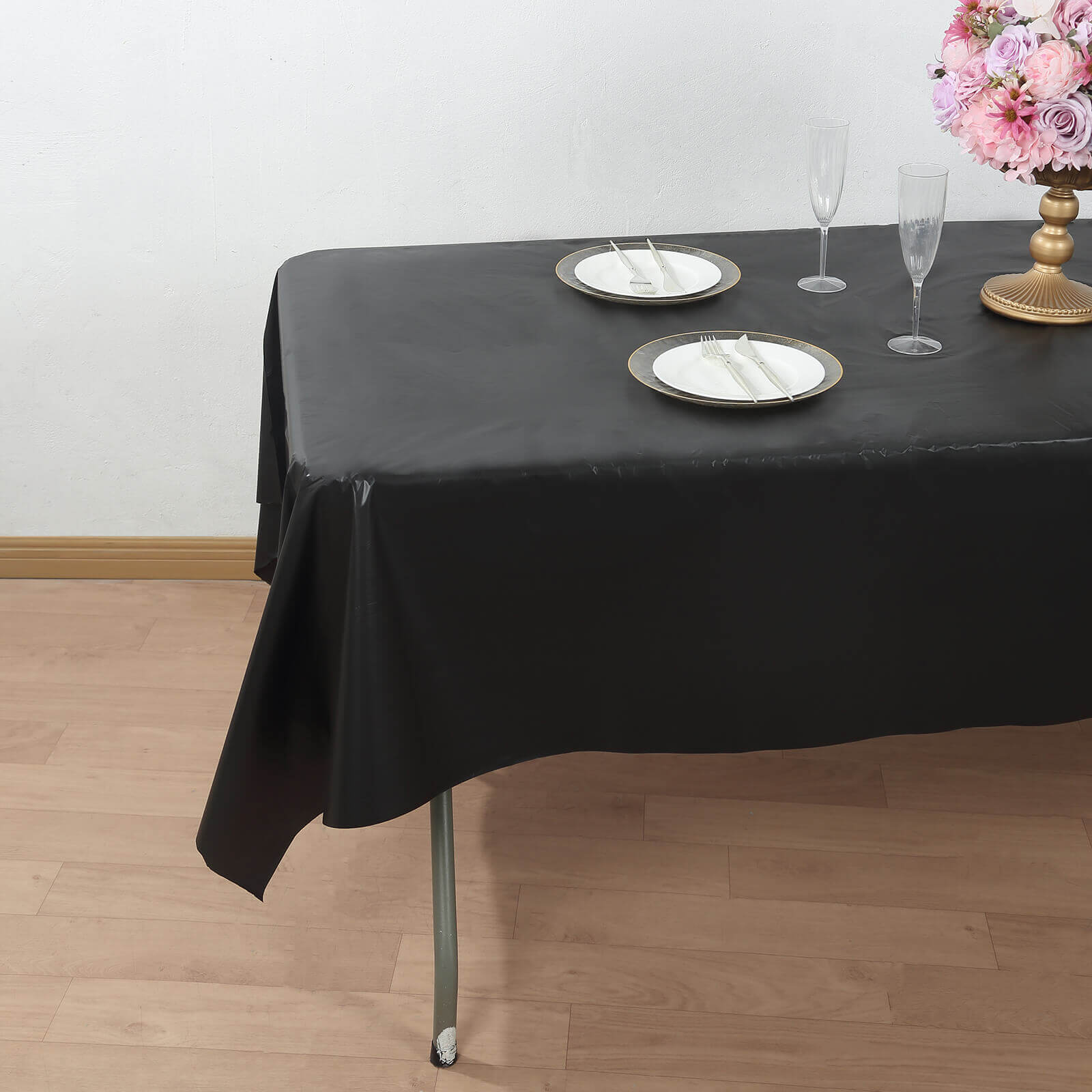 Plastic Table Cover Roll Black with Slide Cutter - Customizable Disposable Tablecloth Roll 54x300ft